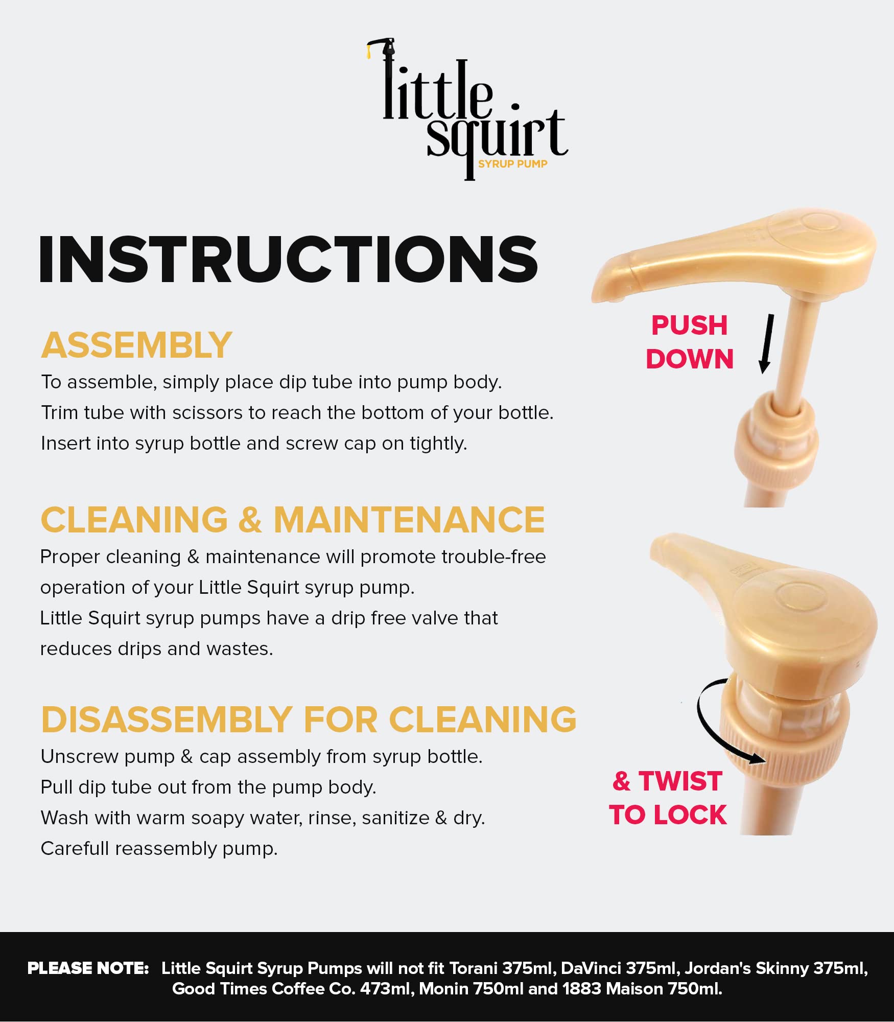 1-Pack Gold Coffee Syrup Pump Dispenser - Fits 750ml Syrup Bottles - Reusable Pump for Flavored Coffee, Tea, Beverages