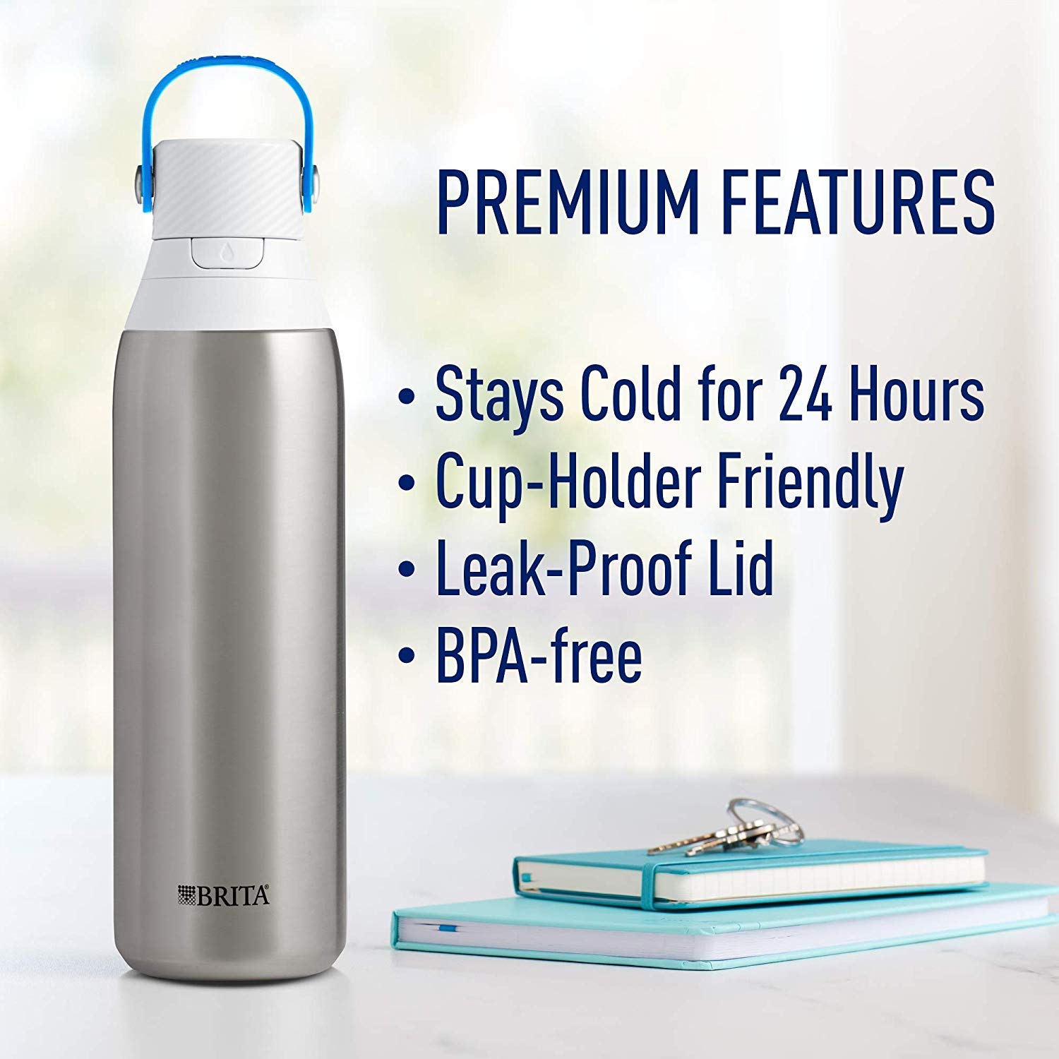 Brita Stainless Steel Premium Filtering Water Bottle, Bpa-Free, Reusable, Insulated, Replaces 300 Plastic Water Bottles, Filter