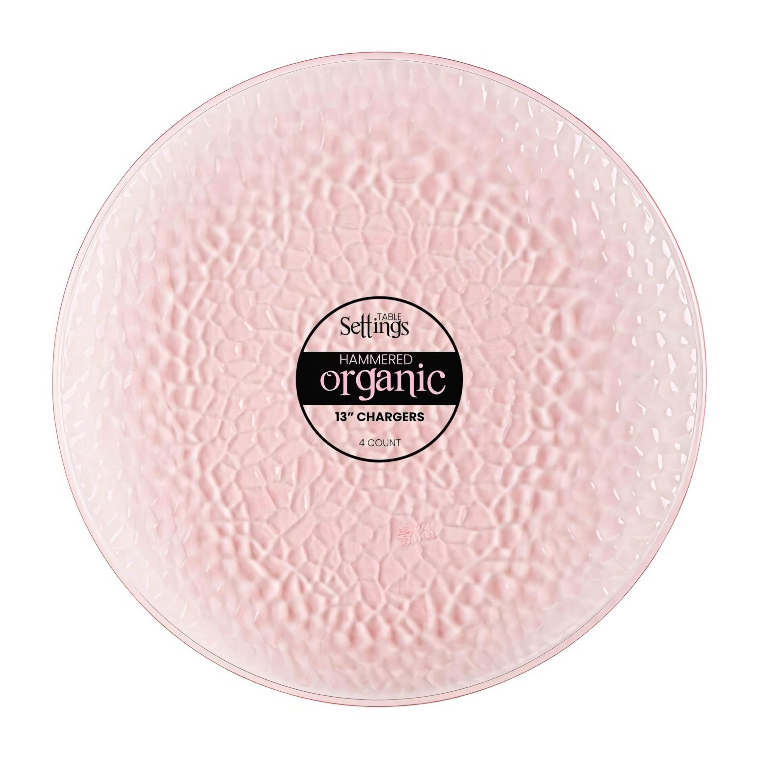 Blue Sky Organic 13'' Hammered Pink Plastic Charger Plates - 4 Count | Durable & Stylish For Elegant Dining Events