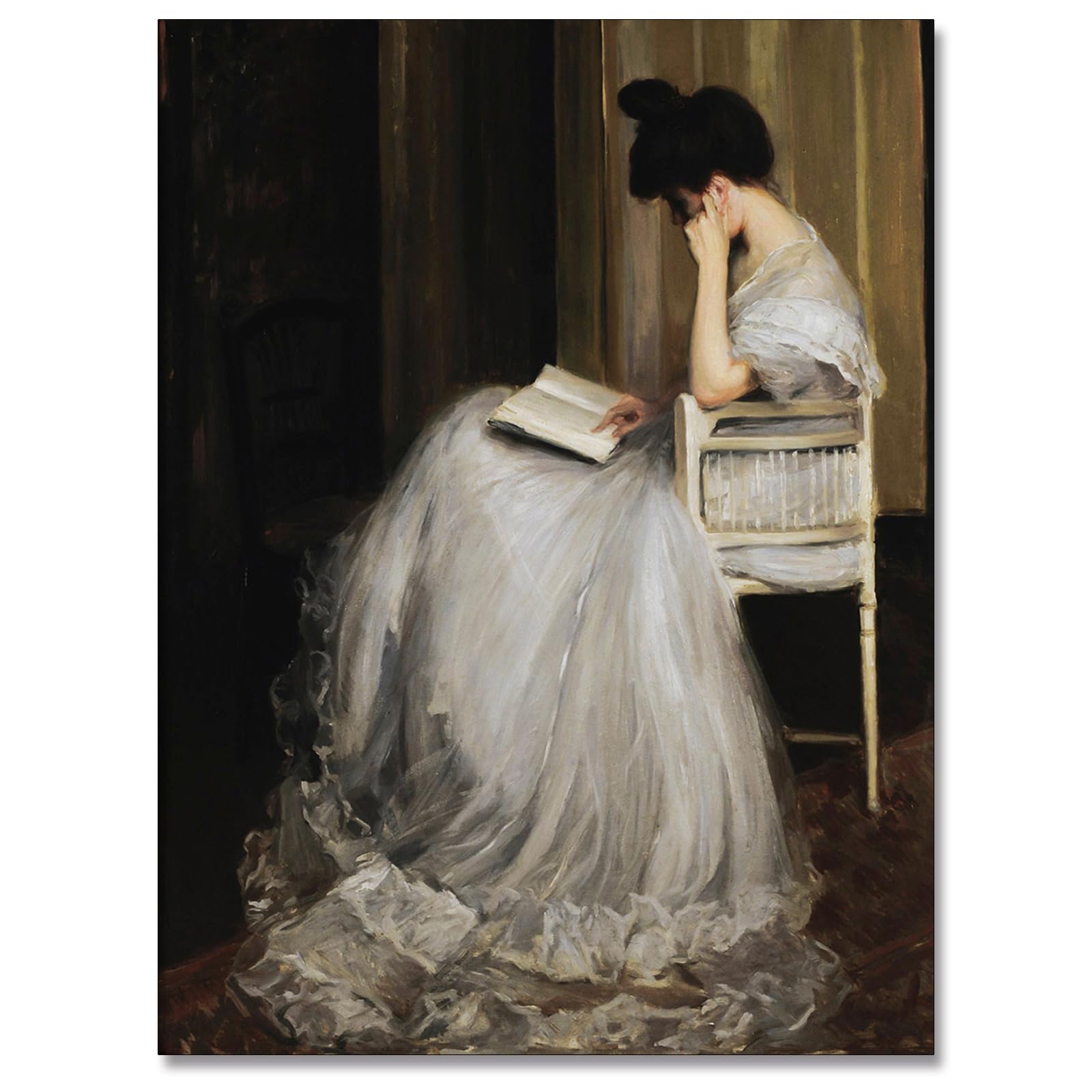 Uoyien Vintage French Canvas Wall Art Famous Artwork Woman Reading Portrait Oil Painting Dark Academia Aesthetic Print 19Th Cent