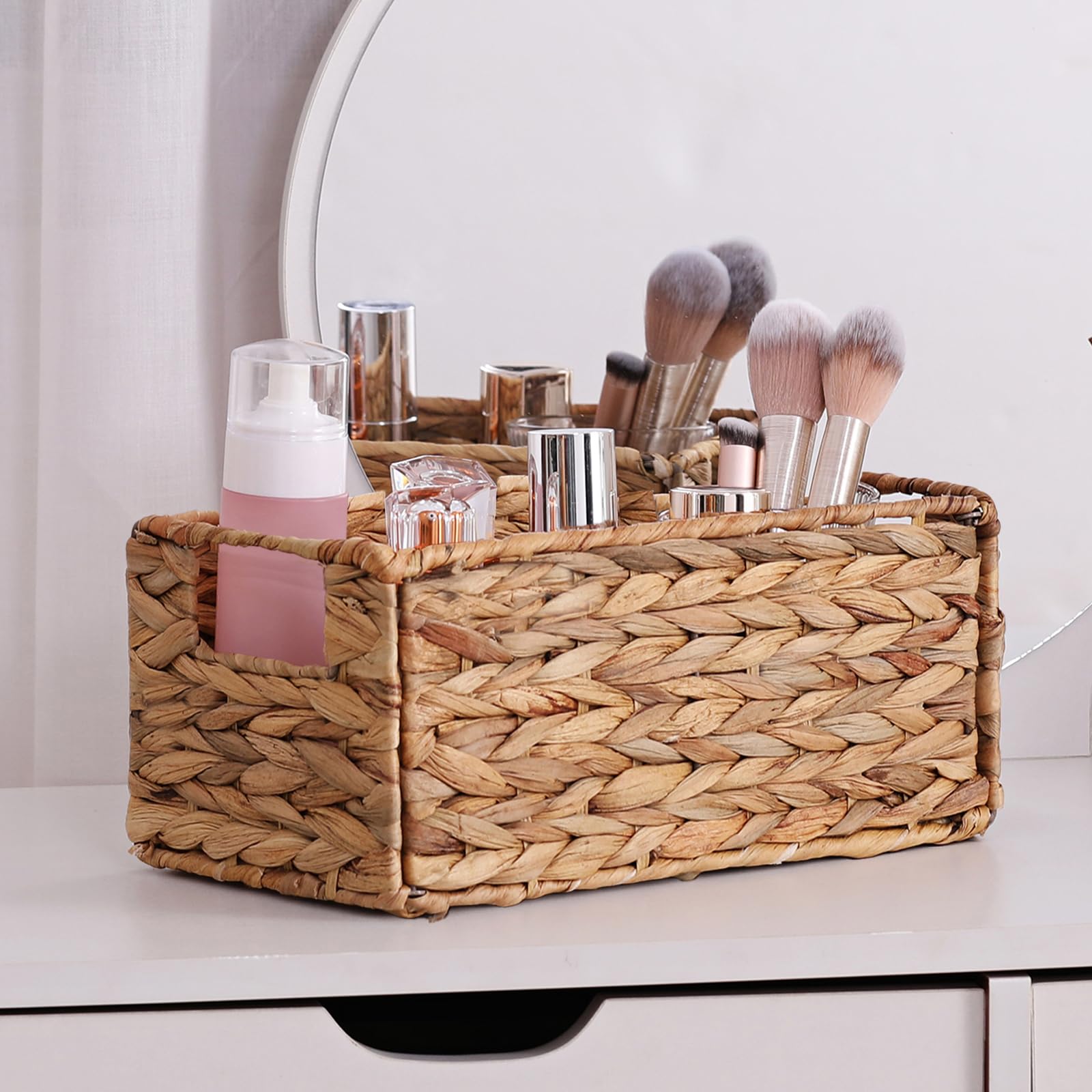 Vagusicc Storage Basket, Set Of 2 Wicker Basket, Hand-Woven Water Hyacinth Storage Baskets For Organizing, Foldable Rectangular