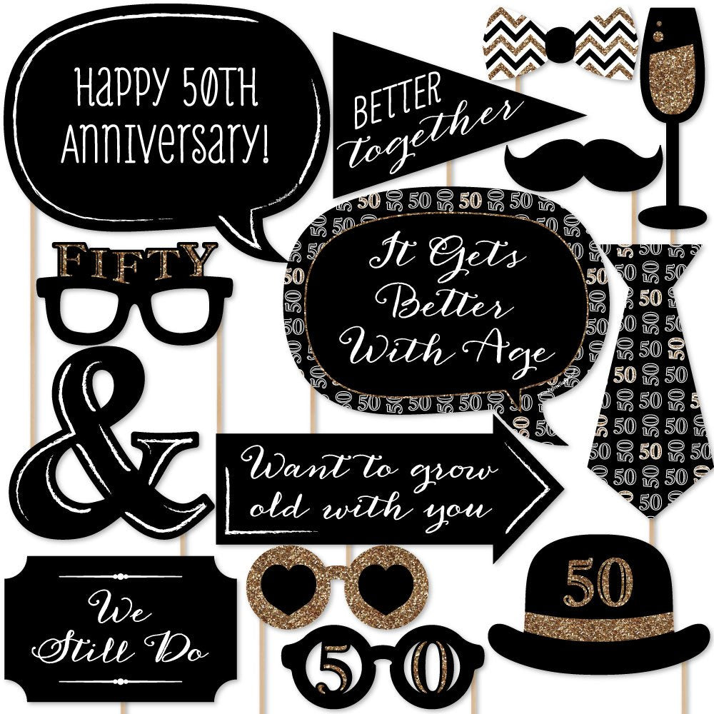 50th Anniversary Photo Booth Props Kit 20 Count