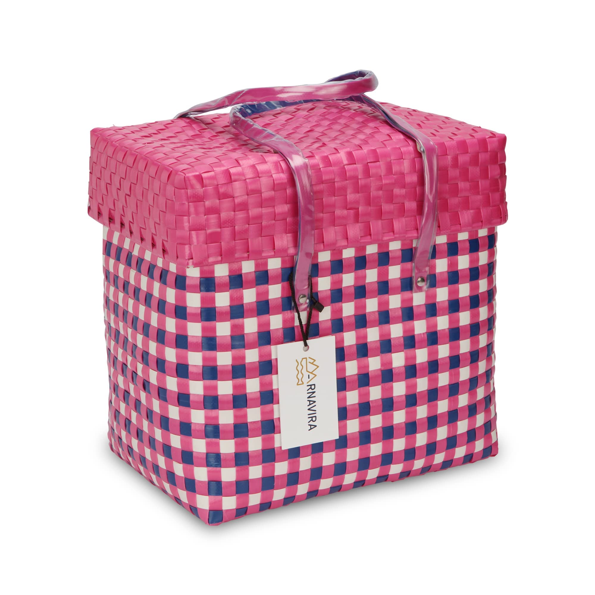 Arnavira Handmade Multipurpose With Lid 9L Used As Lunch Lunch Bag Tiffin Bag For Office,School & Travel (25X15X24) (Pink White,