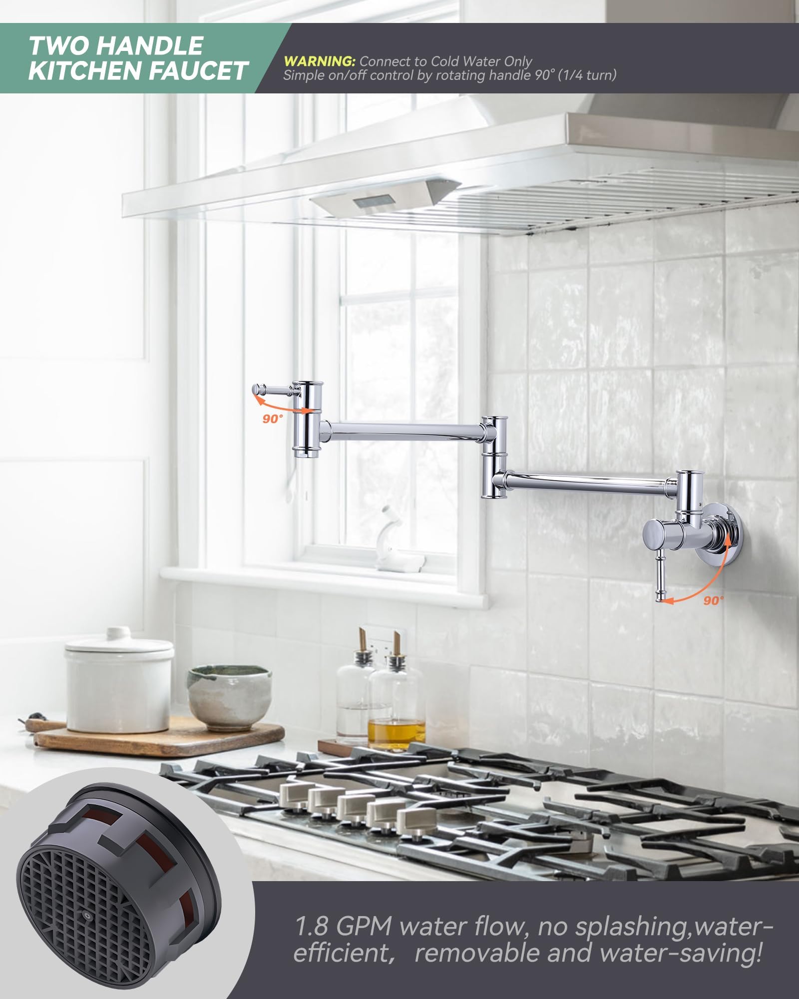Pot Filler Faucet Chrome, Wall Mount Stove Faucet For Kitchen Sink, Brass Kitchen Pot Faucet Over Stove, Pot Filler Folding Fauc