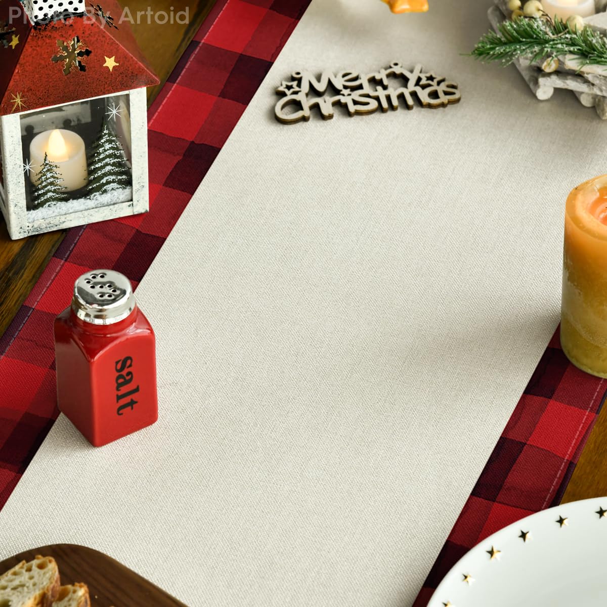 Artoid Mode Red Buffalo Plaid Xmas Trees 2Pcs Merry Christmas Table Runner, Seasonal Winter Holiday Table Decoration For Home Pa