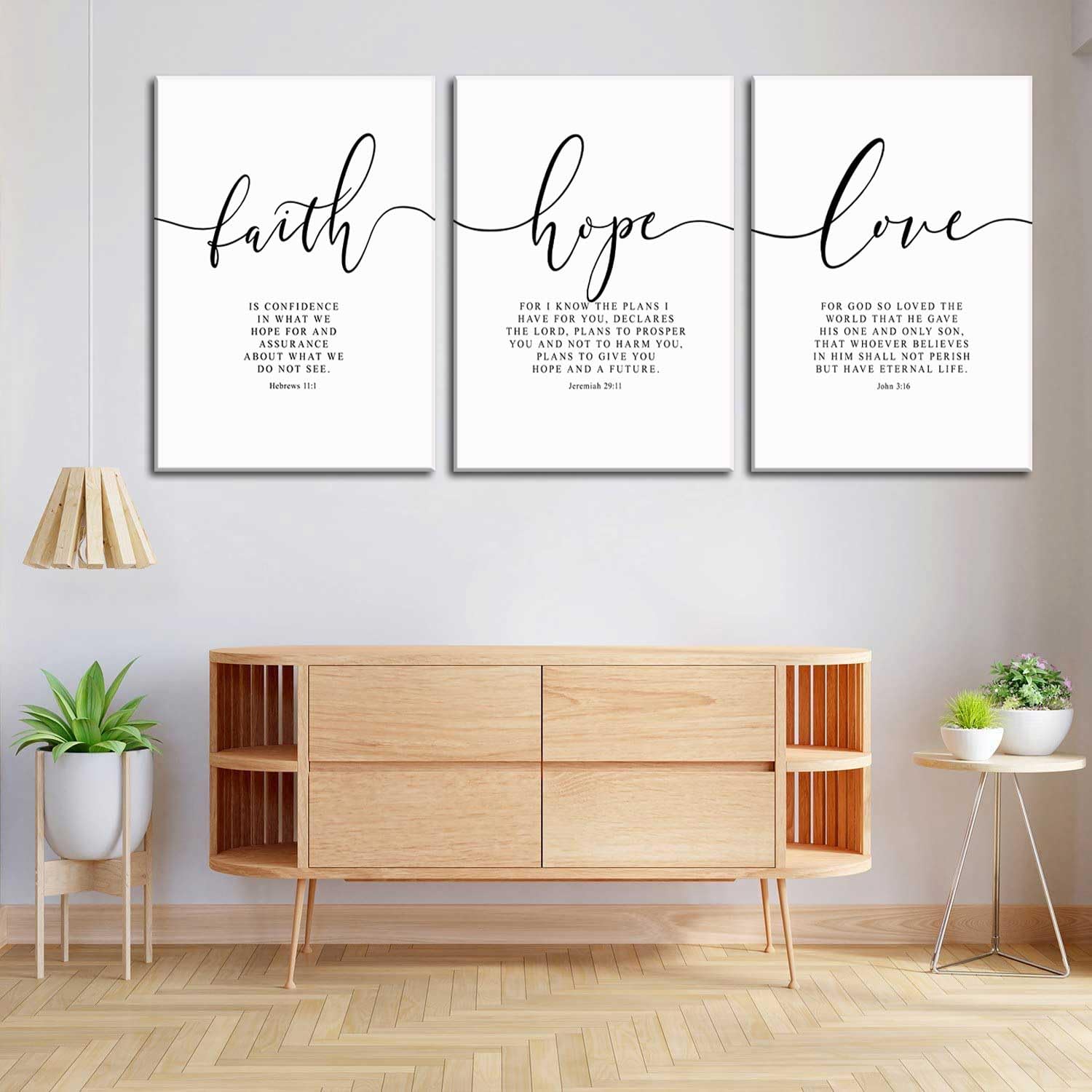 3Pcs Framed Faith Hope Love Bible Verse Canvas Wall Art Christian Scripture Quote Posters Prints Inspirational Religious Wall De