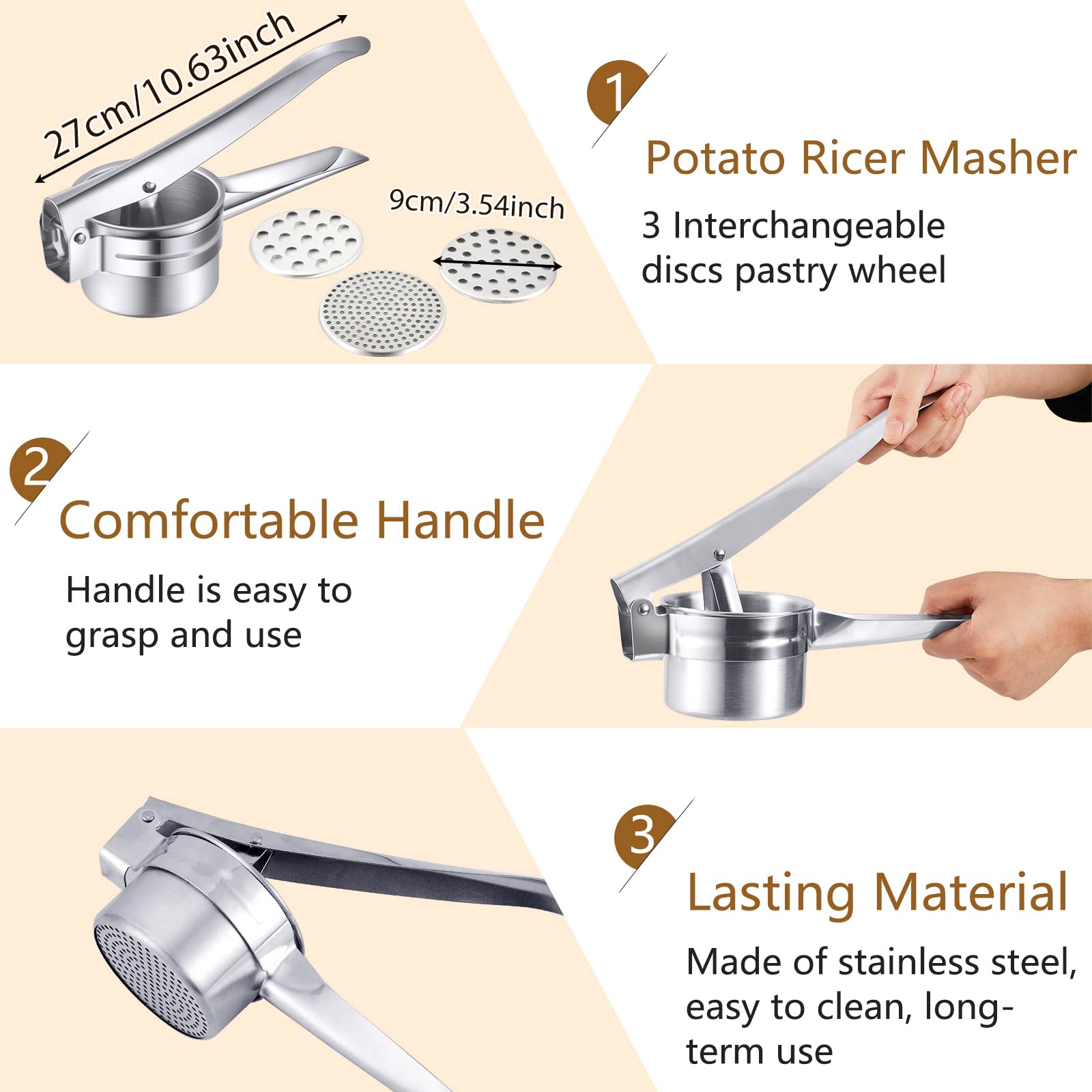 6 Pcs Gnocchi Board Wood Pasta Board Potato Ricer Pasta Making Tools Ricer For Mashed Potatoes With 3 Interchangeable Discs Past
