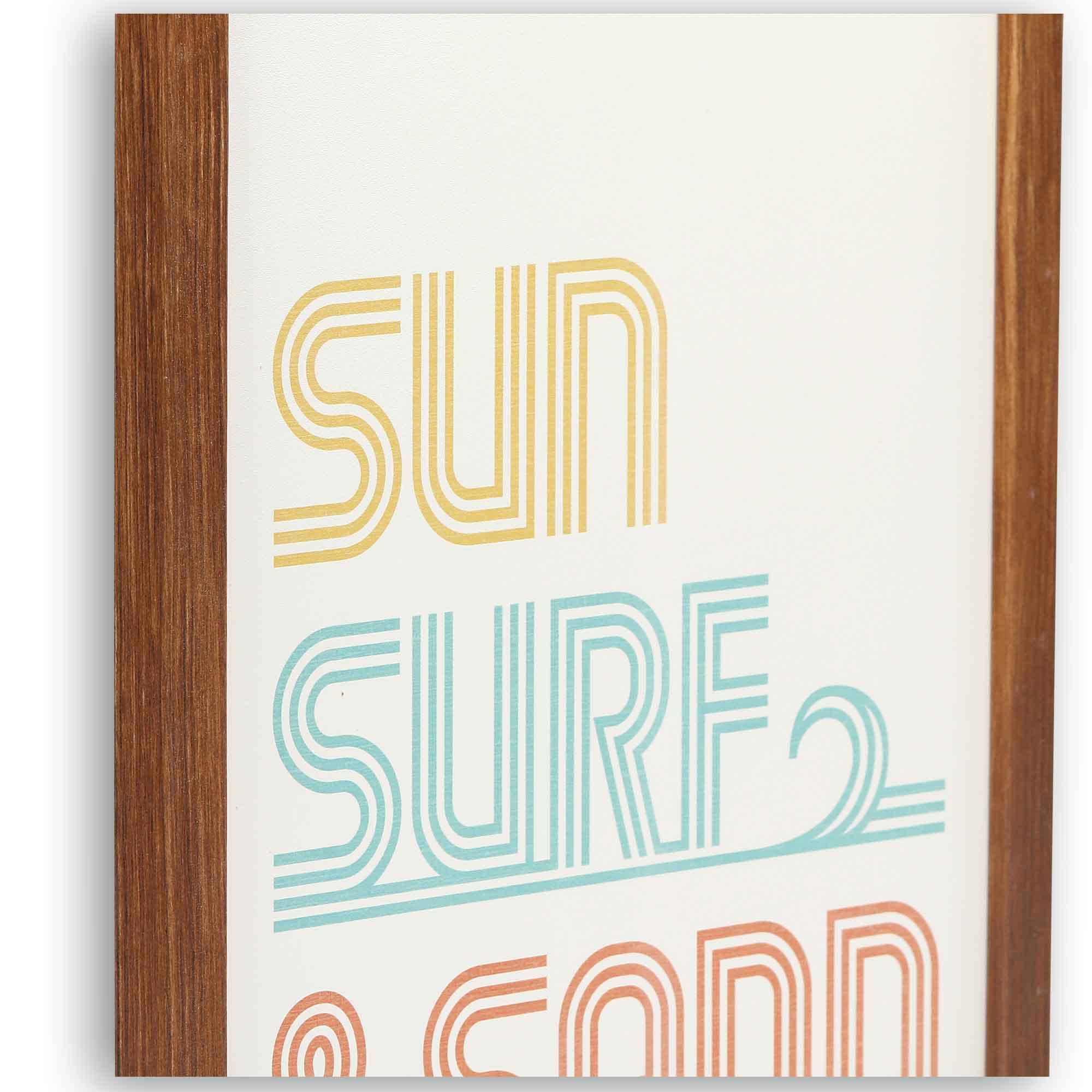 Sun Surf And Sand Framed Wood Wall Decor - Retro Vibe Wall Art For Bedroom, Living Room Or Beach House