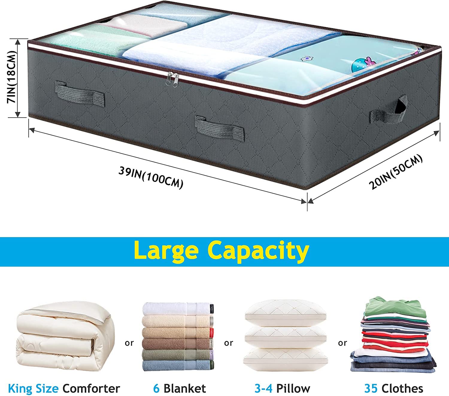 90L Under Bed Storage Containers, 6 Pack Underbed Closet Storage Organizer System, Moving Bags with Clear Window and Reinforced