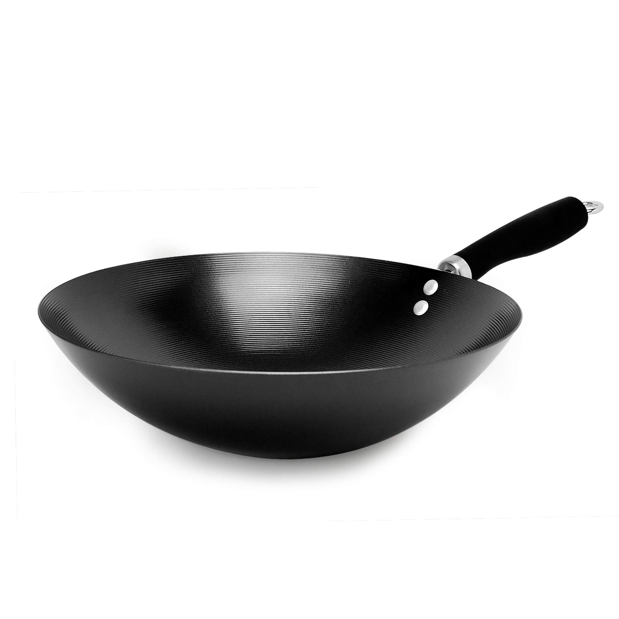 Ecolution Non-Stick Carbon Steel Wok With Soft Touch Riveted Handle, 12'',Black