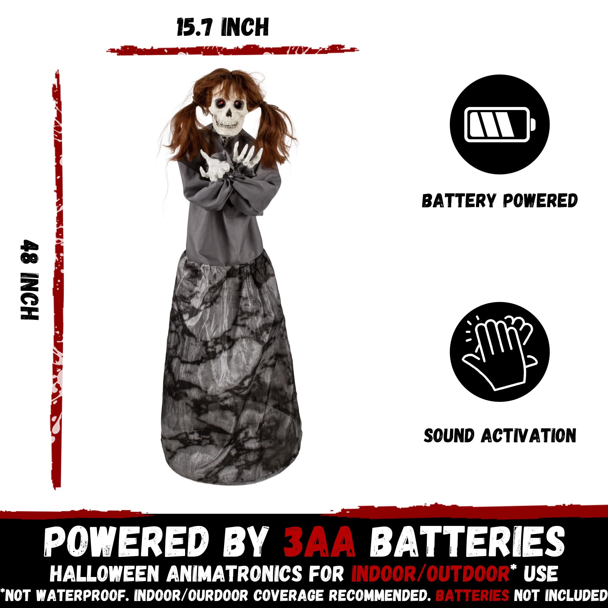 Halloween Animatronics 4ft Spooky Doll Animated 48inch Decorations with Sound Activated, Creepy Sound, Light Up Eyes, Jumpscare,