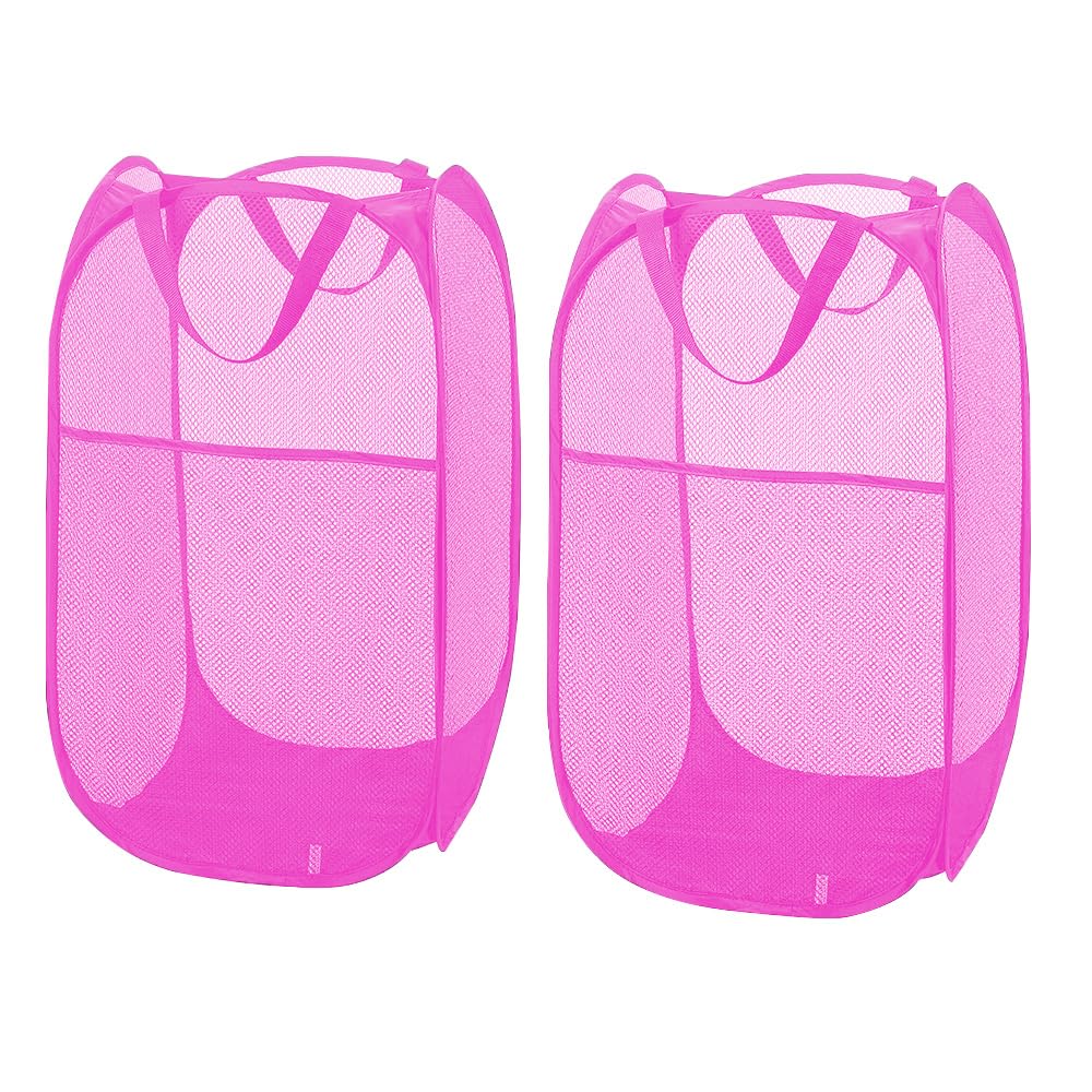 Larpur 2Pack Foldable Popup Laundry Basket, Collapsible Portable Mesh Clothes Washing Laundry Hamper With Reinforced Carry Handl