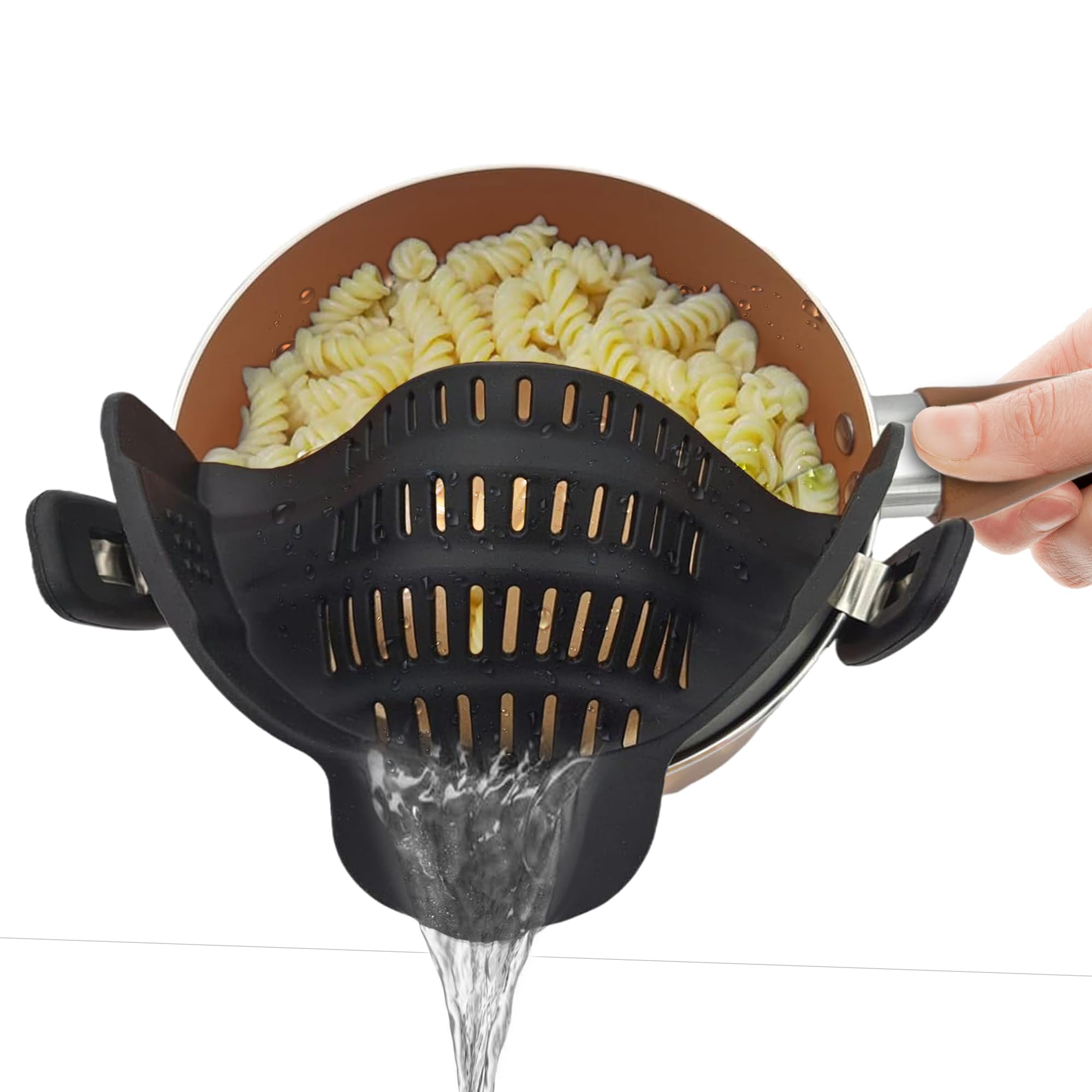 Gottahaveit | Clip On Strainer - Snap On Pot Drainer For Pan And Pots, Essential Home Cooking Tool. Black