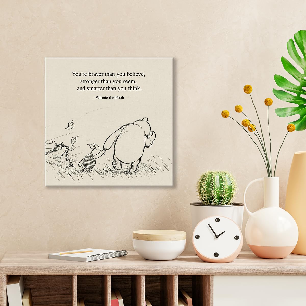 Classic Winnie The Pooh Quote Wall Art Decor Retro Braver Stronger Smarter Positive Sayings Canvas Painting Pictures Framed Prin