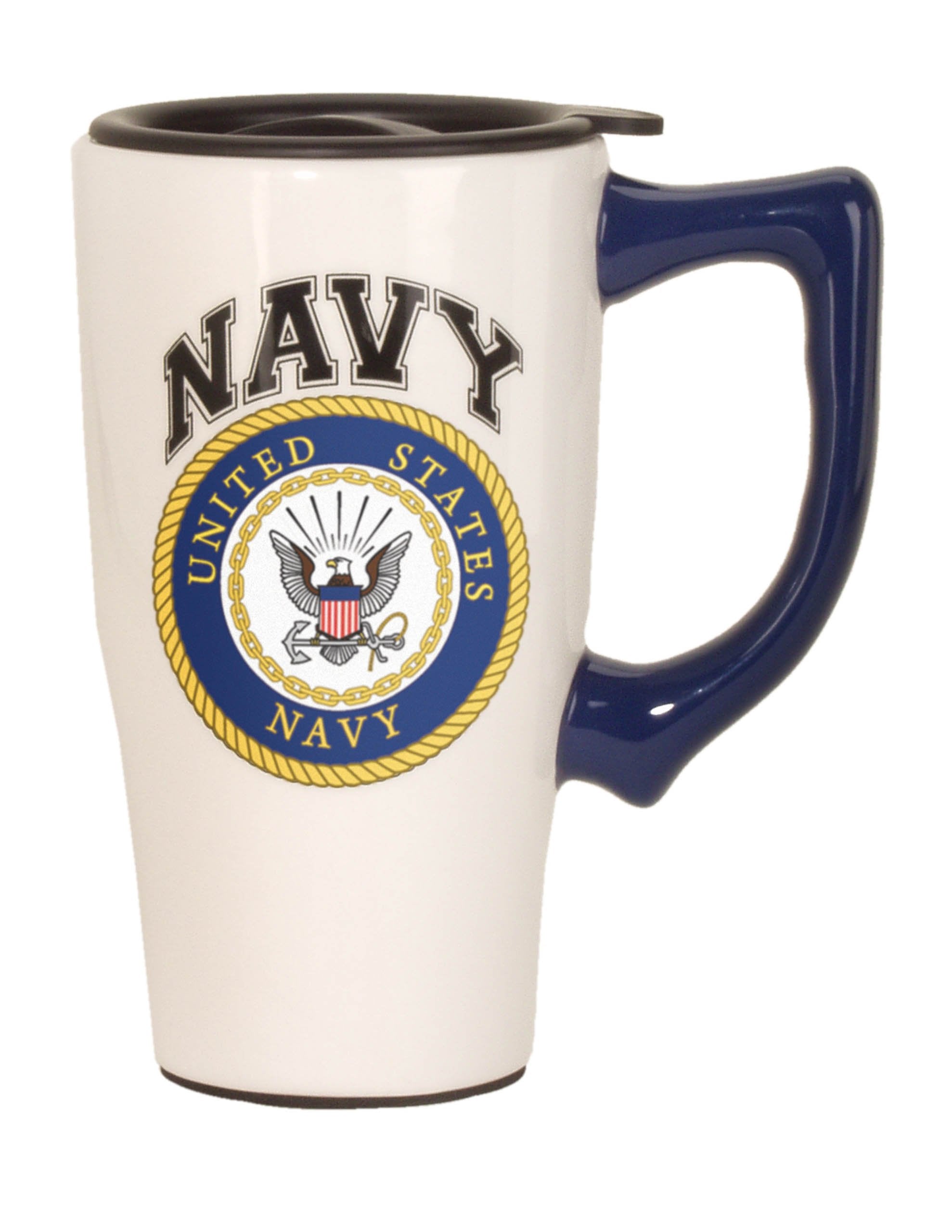 Spoontiques - Ceramic Travel Mugs - Navy Cup - Hot Or Cold Beverages - Gift For Coffee Lovers