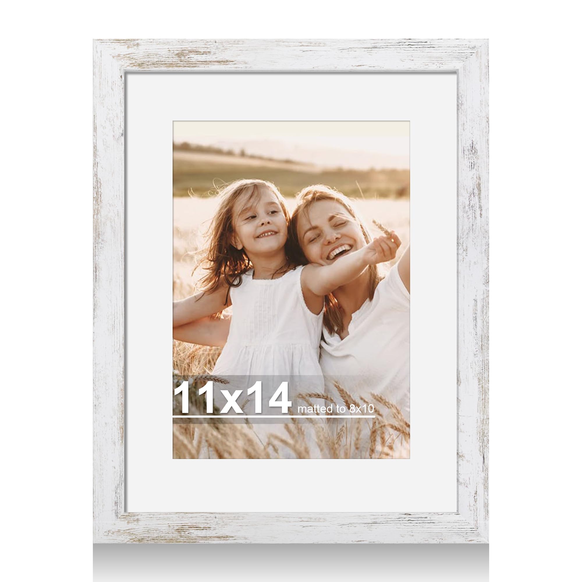 Hongkee 11x14 Picture Frame with Real Glass - 8x10 Wooden Frame with Mat, Horizontal and Vertical Display for Wall or Tabletop (