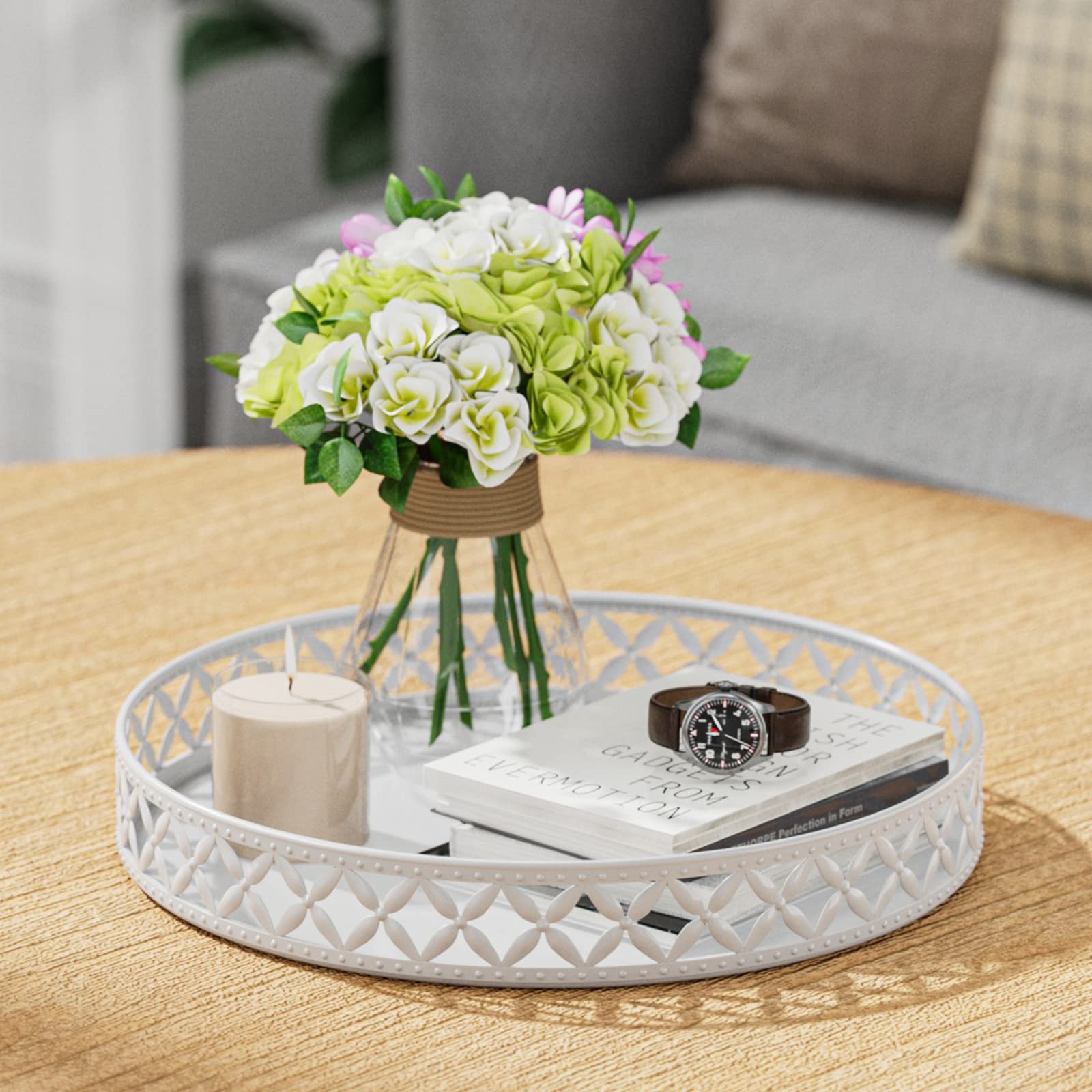 Eknitey Bathroom Trays For Counter - 11 Inch White Decorative Tray Countertop Cosmetics Vanity Perfume Organizer Storage Tray Fo