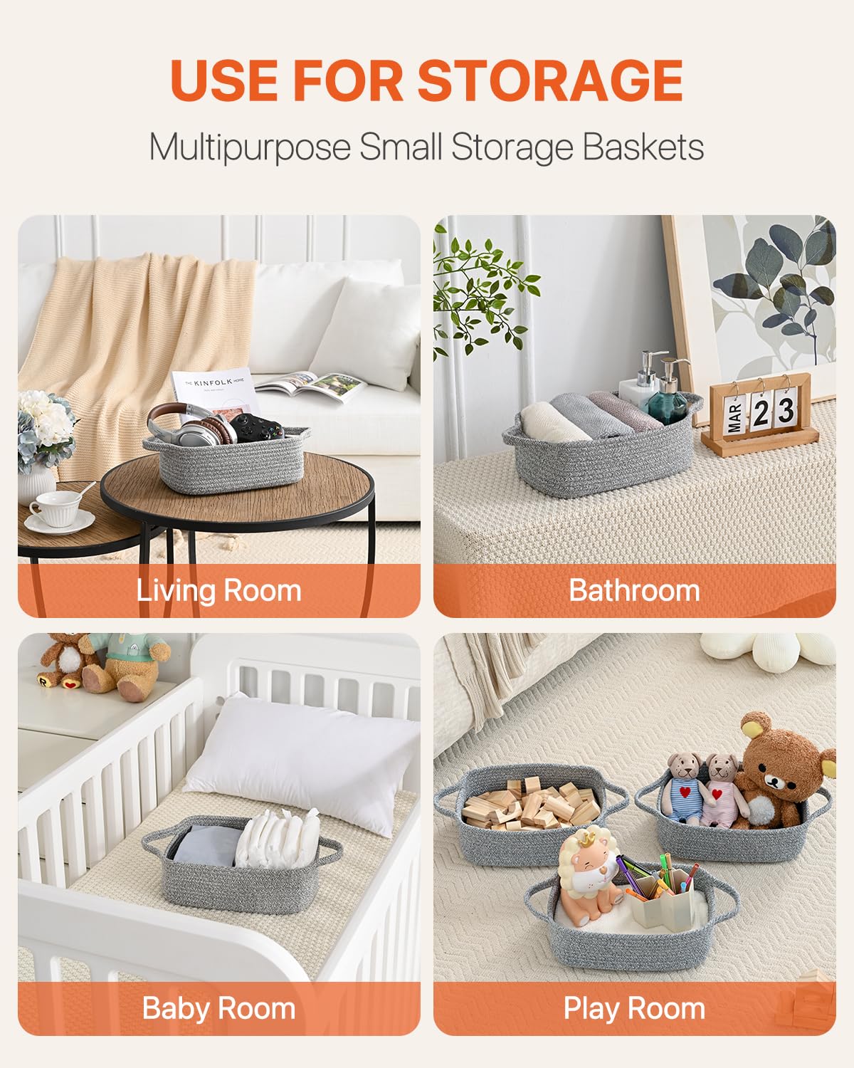 Small Woven Basket, 12 X 8 X 4.5 Inches, Small Storage Baskets For Organizing, Gift Baskets Empty, Cute Small Rope Shelf Closet