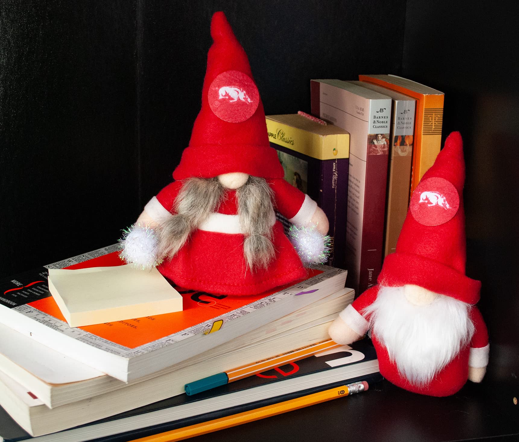 University of Arkansas Razorbacks Set of 2 Plush Gnome Christmas Tree Ornaments by Hannas Handiworks - Fan/Cheerleader Holiday/D