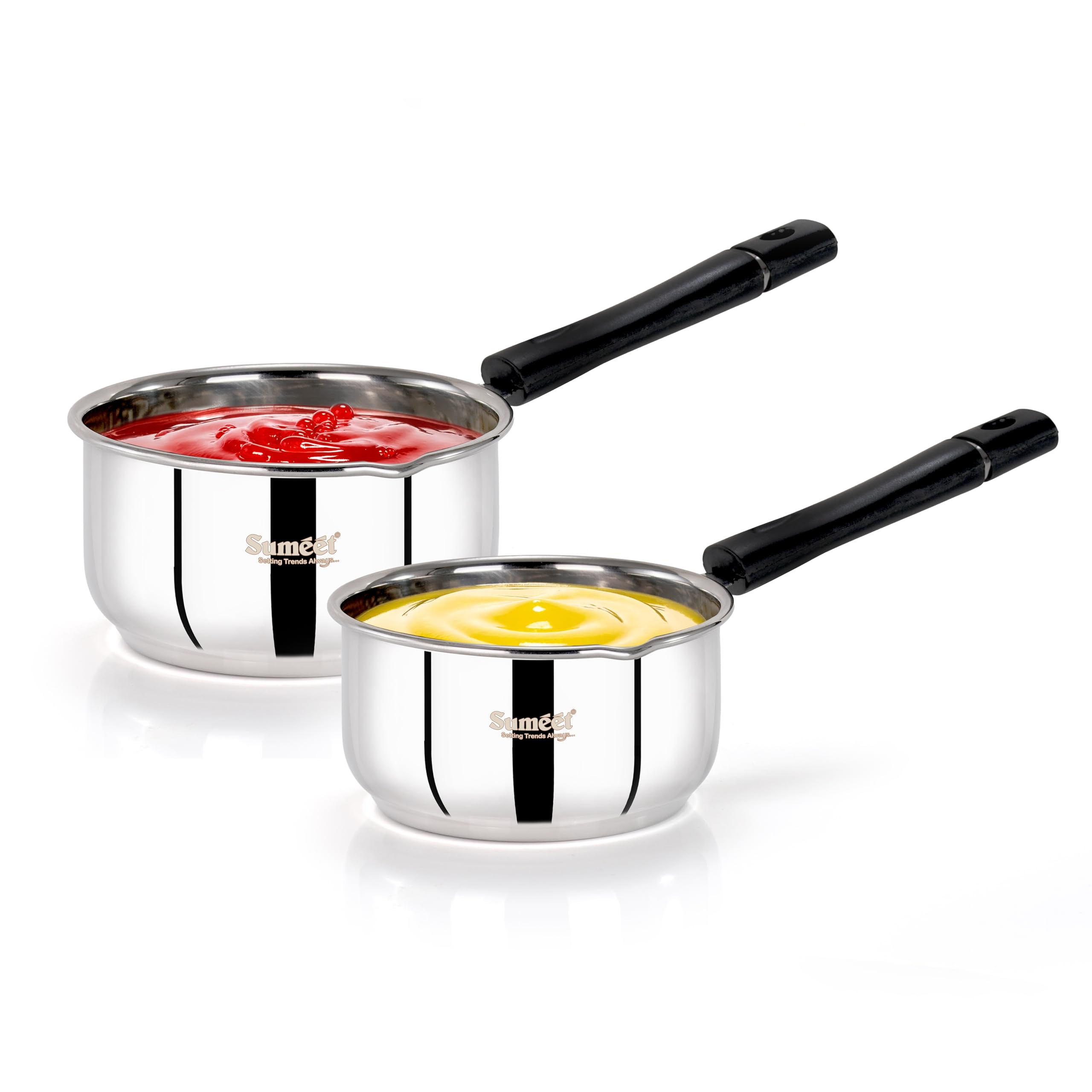 Sumeet ISI Certified Stainless Steel Induction & Gas Stove Friendly Saucepan Milk Pan Tea Maker Set of 2Pcs - 800 & 1200ml  13.5 & 15cm Dia  Silver