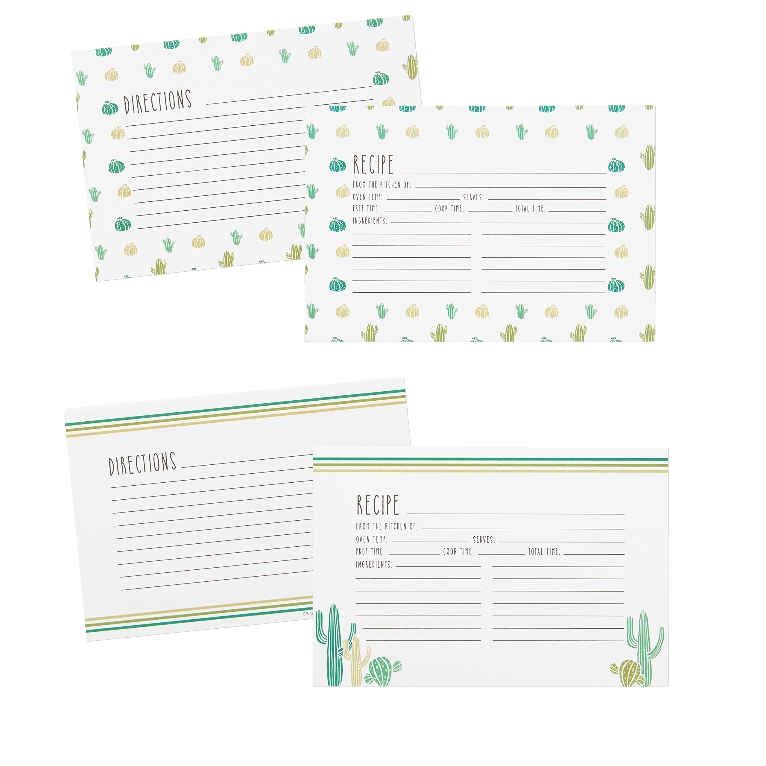 C.R. Gibson Cacti Double Sided Recipe Card Set, 4'' W X 6'' L, Multicolor