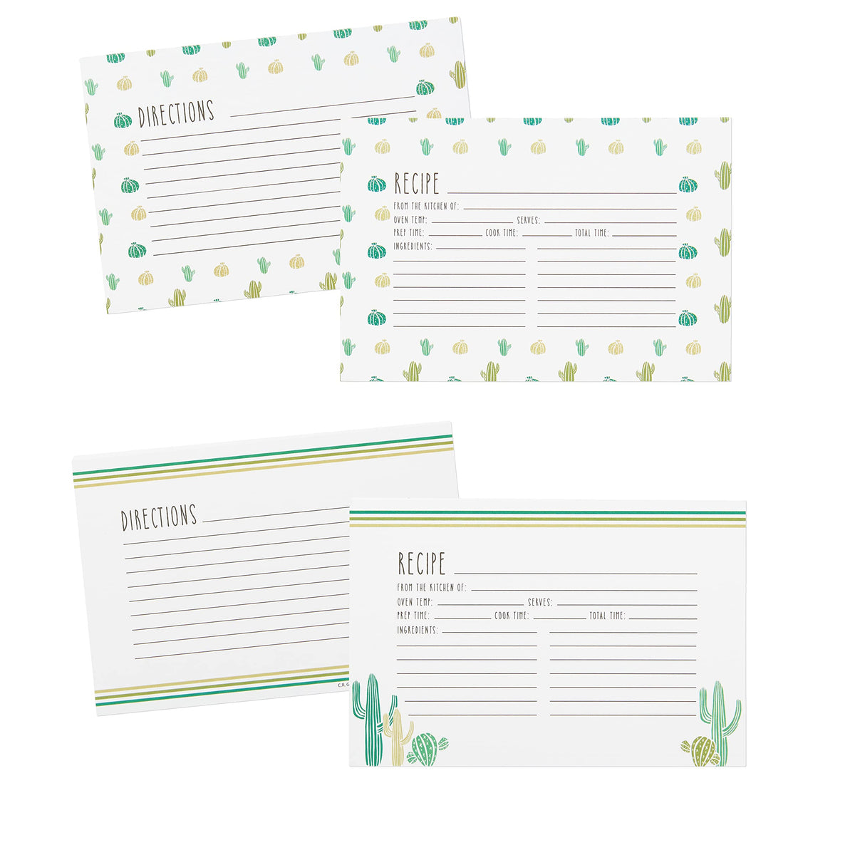 C.R. Gibson Cacti Double Sided Recipe Card Set, 4'' W X 6'' L, Multicolor