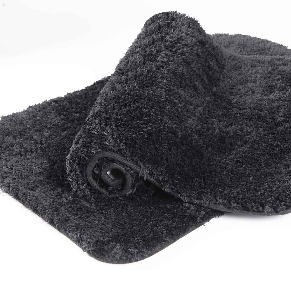 Walensee Shaggy 2 Piece Bath Rug Set, (20 X 32, 2 Pack Set, Black) Bathroom Rug Set Bath Mats For Bathroom Machine Wash/Dry Abso