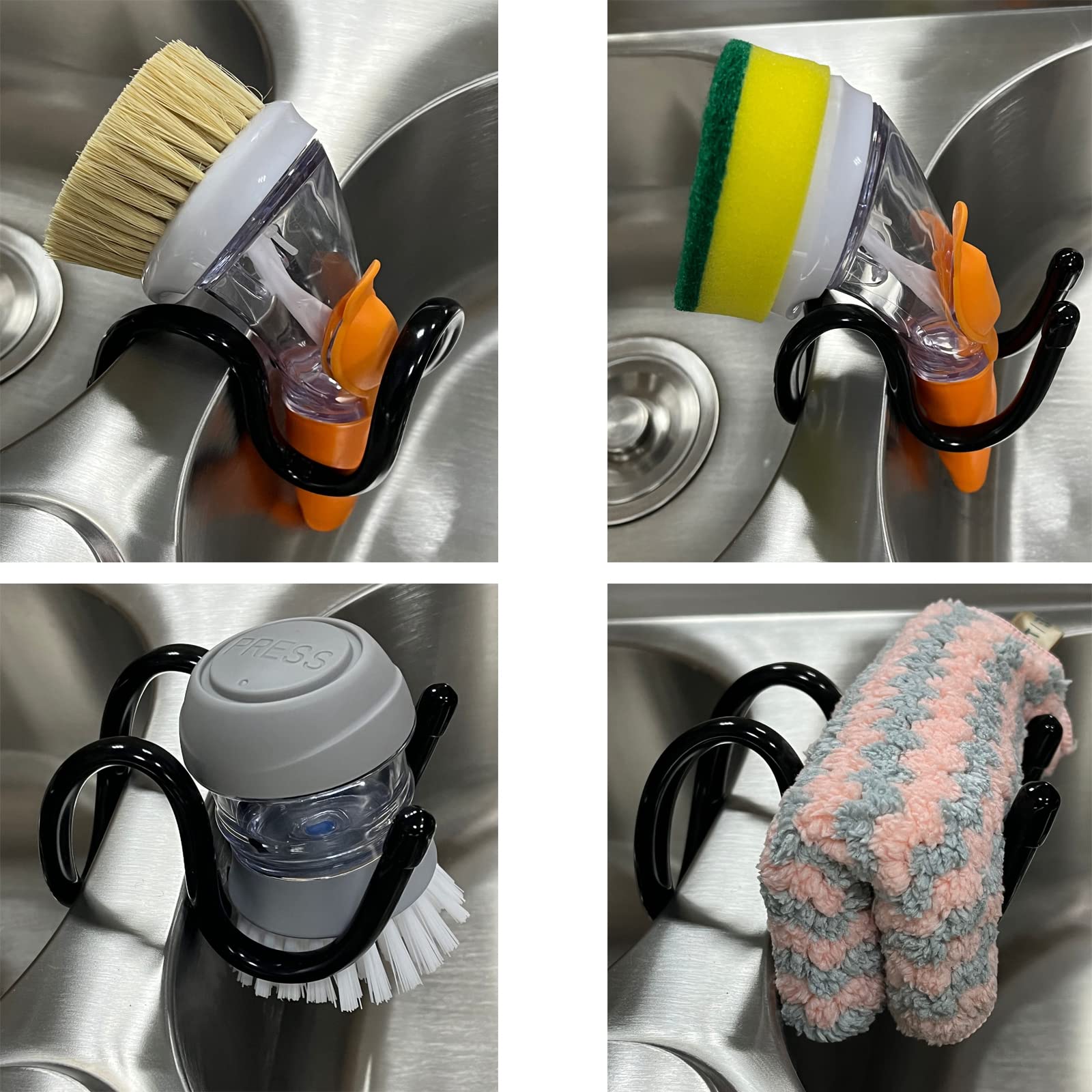 Dish Wand Holder Adjustable Kitchen Dishwand Sink Caddy,Sponge Holder,Brush Holder,Dish Cloth Holder,Rust Proof Water Proof, No