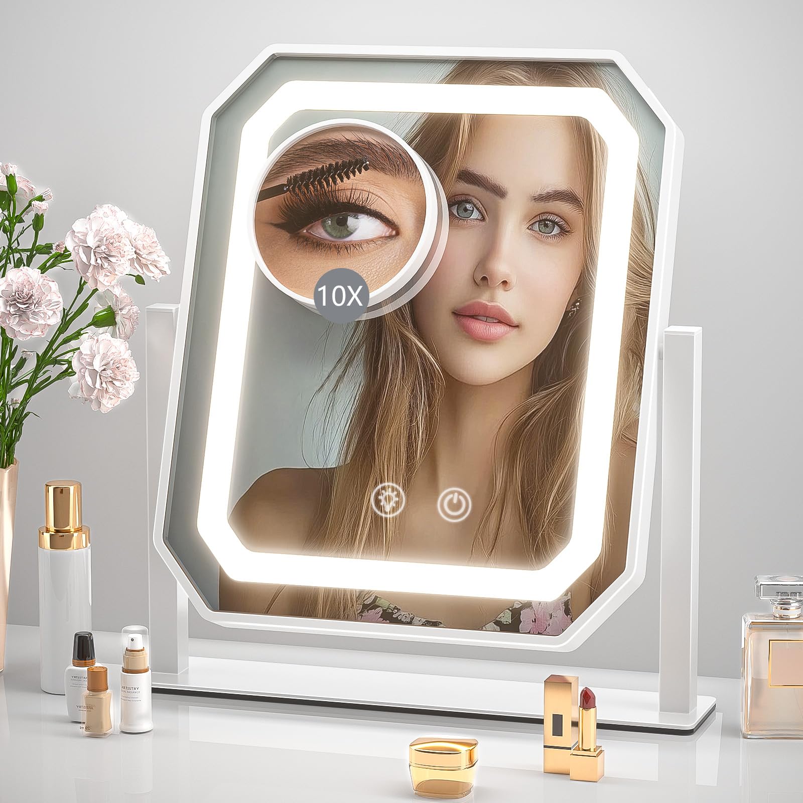 Gioeda Makeup Mirror With Lights, 12X10 Hollywood Vanity Mirror With Lights, Brightness Adjustable, 3 Colors, 360 Rotation, Smar