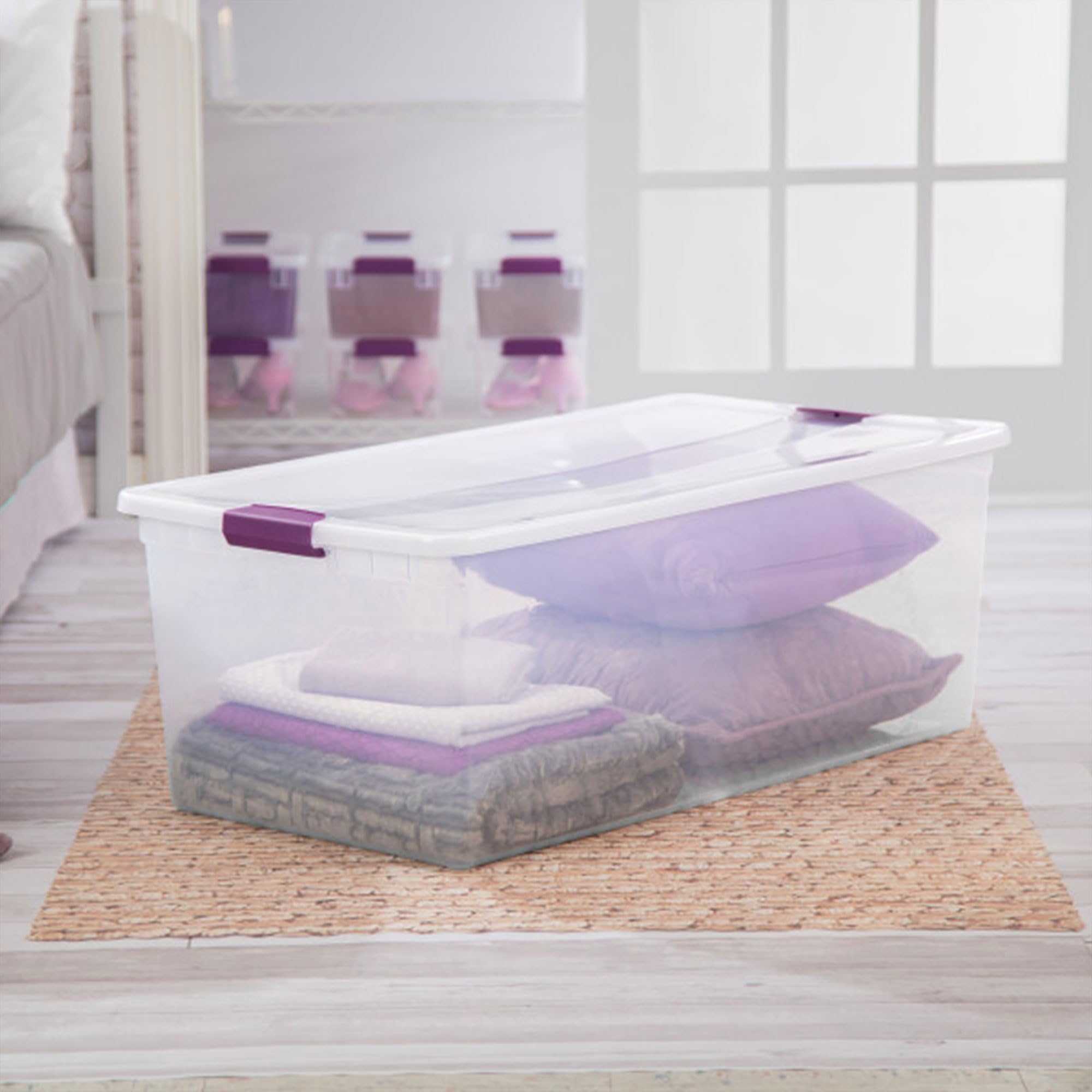 Sterilite 4-Pack Clearview Latch Box, Stackable Storage Organizer Bins For Home, 110 Quart