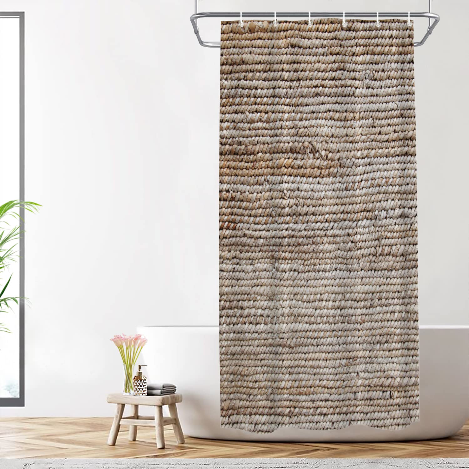 Shrahala Rustic Farm Country Decorative Shower Curtain, Woven Basket Texture Rustic Farm Bathroom D