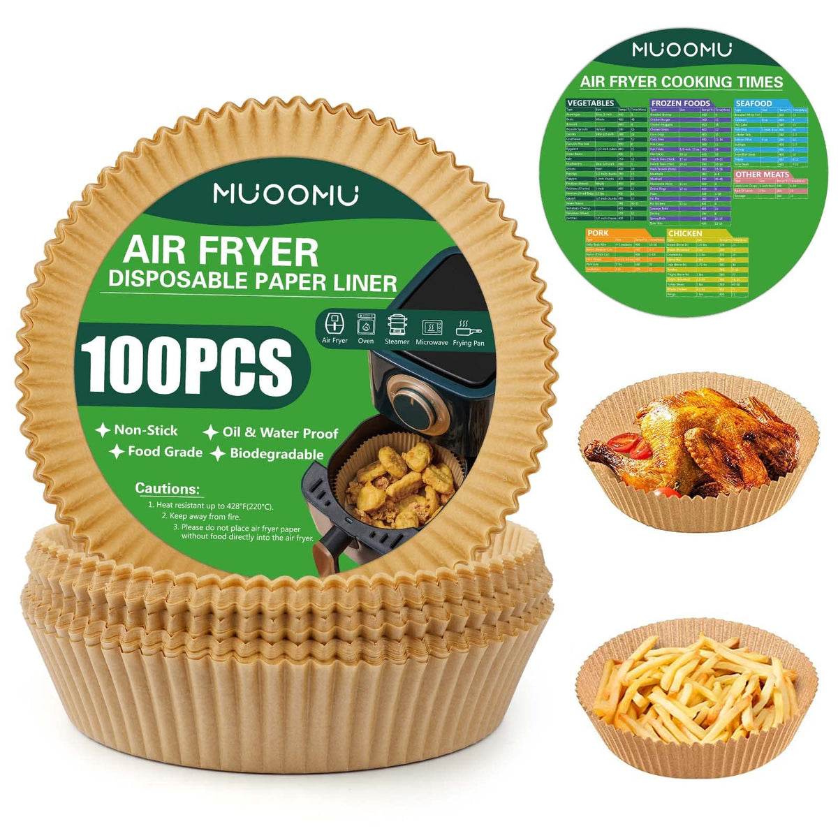 Air Fryer Disposable Paper Liner, 100Pcs Non-Stick Round Parchment Paper, Air Fryer Accessories, Oil Proof, Water Proof, Cooking