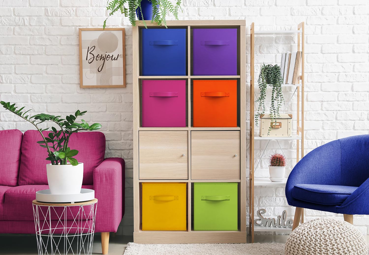 Sorbus 11 Inch Fabric Storage Cubes - Sturdy Collapsible Storage Bins & Handle 6 Foldable Baskets For Organizing Clothes - Multi