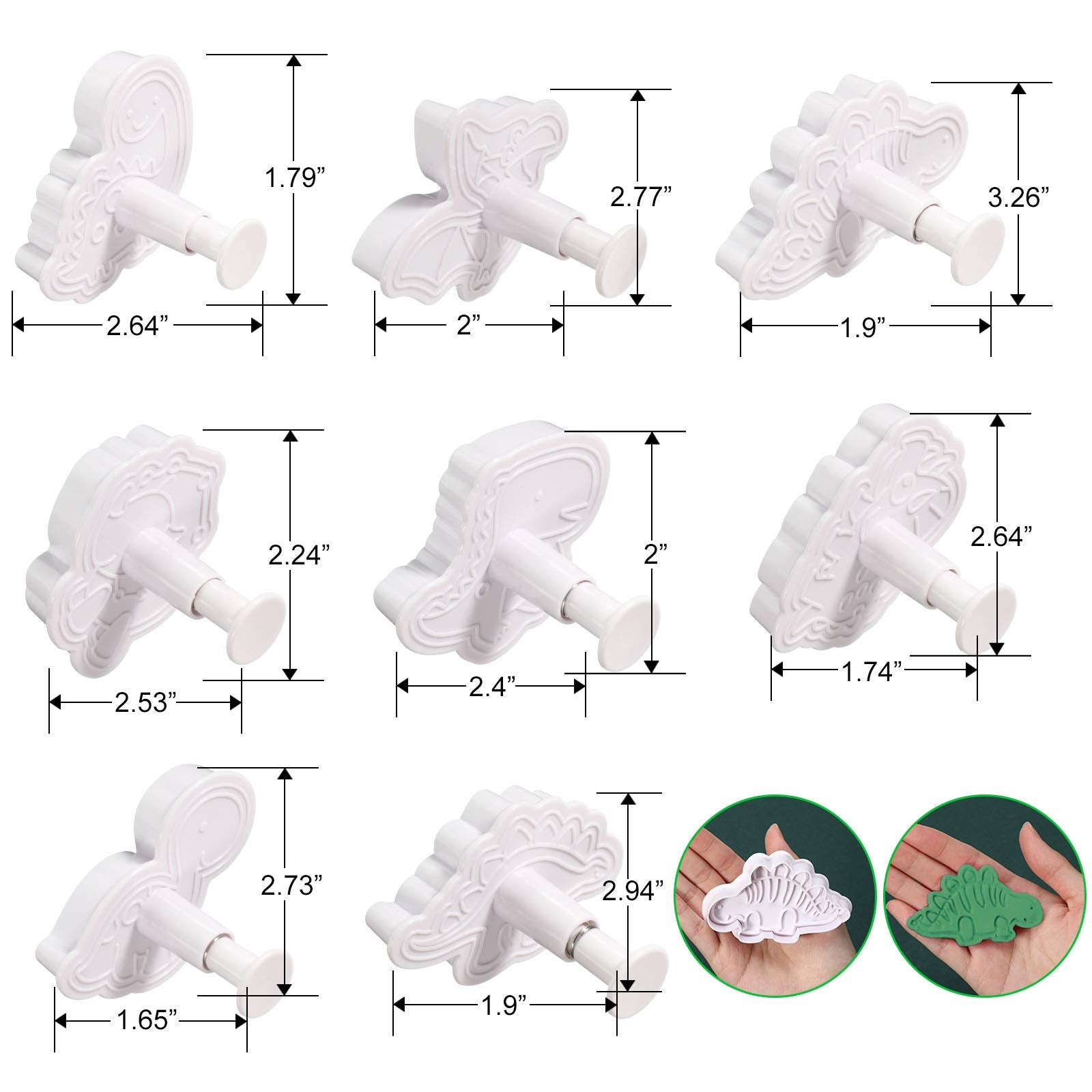Patelai 8 Style Dinosaur Cookie Cutters, 3D Cartoon Plunger Cutters Dinosaur Fondant Pie Cutter Stampers Baking Molds Cake Bakin