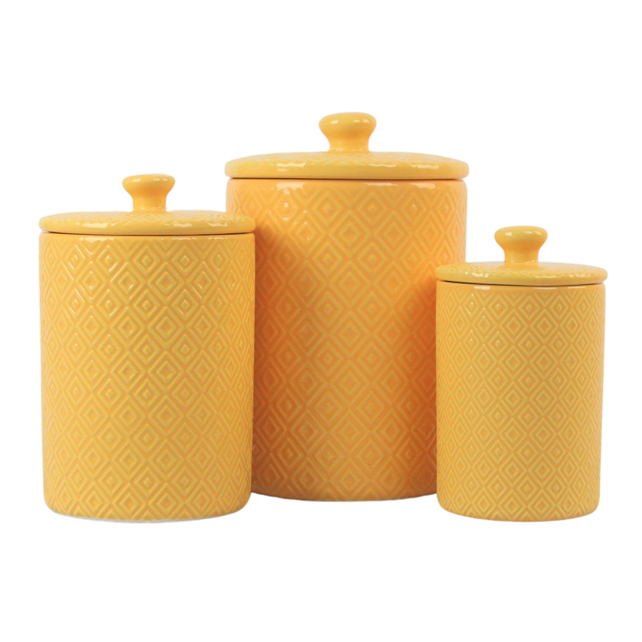 10 Strawberry Street CAN Yell Kitchen Canister Set, Set of 3, Diamond Yellow