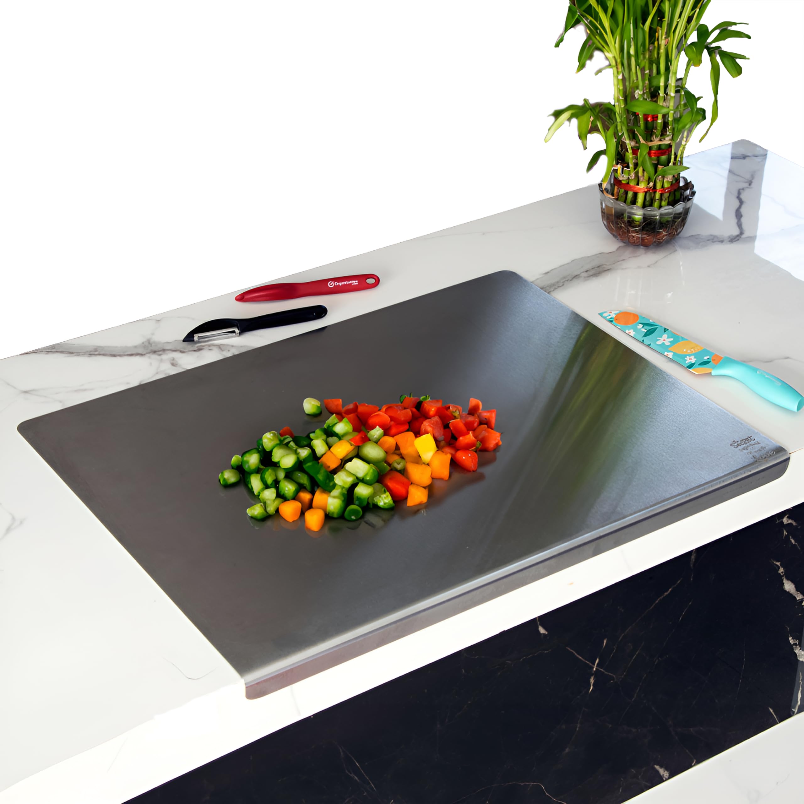 OrganizeMee Stainless Steel Worktop Platform kitchen cutting board Board for Vegetables Fruits Healthy Safe Durable, Countertop 