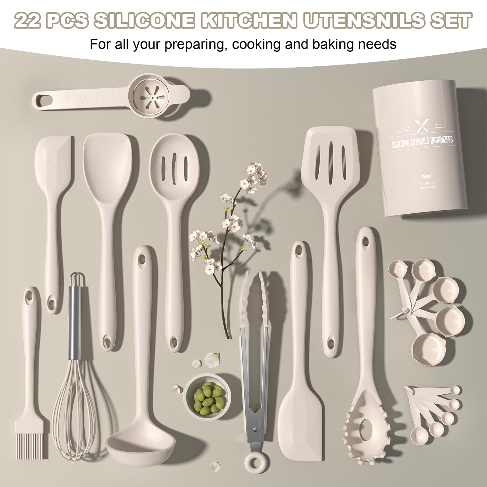 Silicone Kitchen Cooking Utensils Set, Umite Chef 22Pcs Heat Resistant Kitchen Utensils, Spatula, Spoon, Whisk, Dishwasher Safe