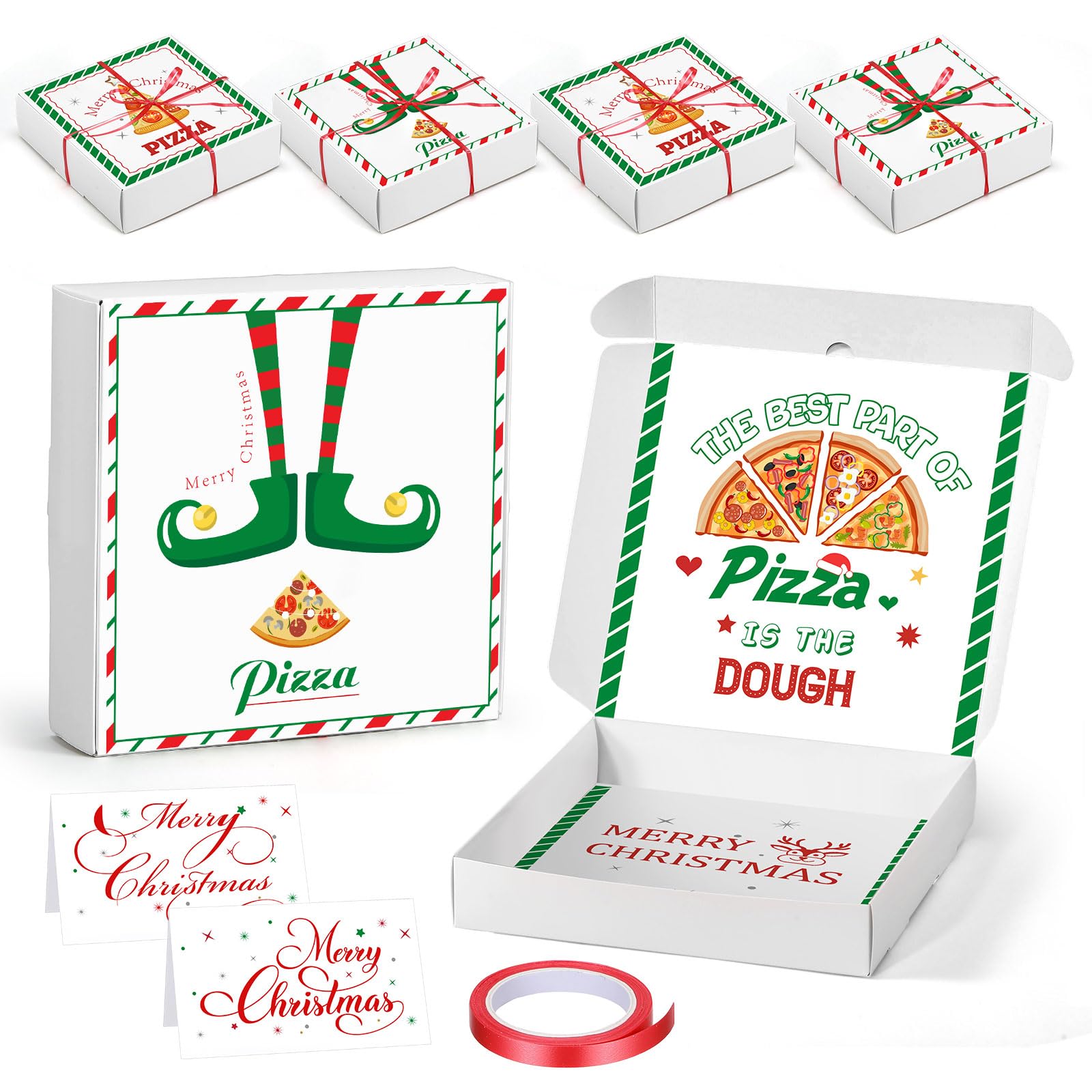 Feifeiya 6 Pcs Christmas Pizza Box Money Box for Cash Gift 10 x 10 Inch Pizza Boxes Money Holder Fun Gift for Surprise Funny Spe
