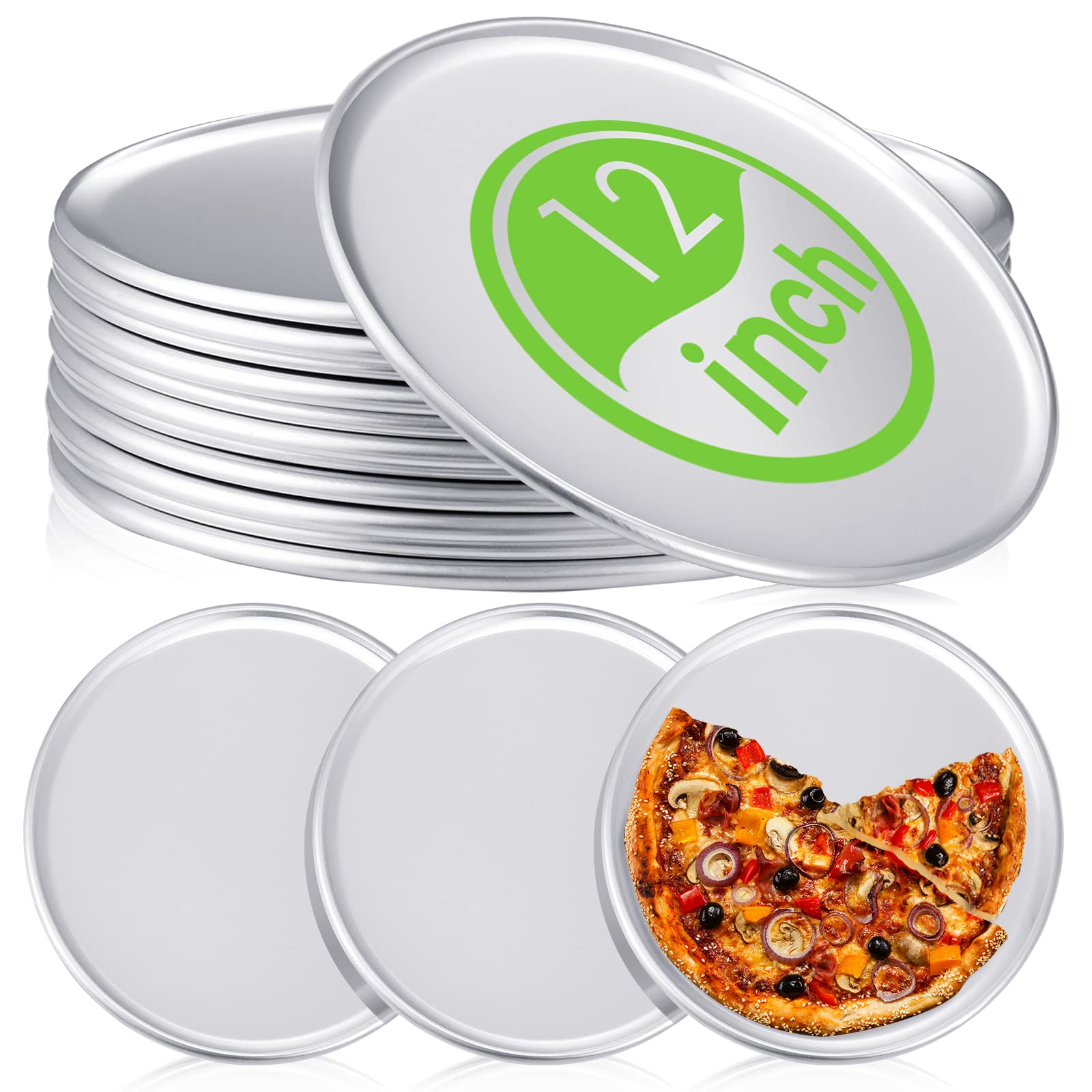 Rtteri 12 Pcs Pizza Pan Bulk Restaurant Aluminum Pizza Pan Set Round Pie Cake Plate Rust Free Cake Tray for Oven Baking Home Kit