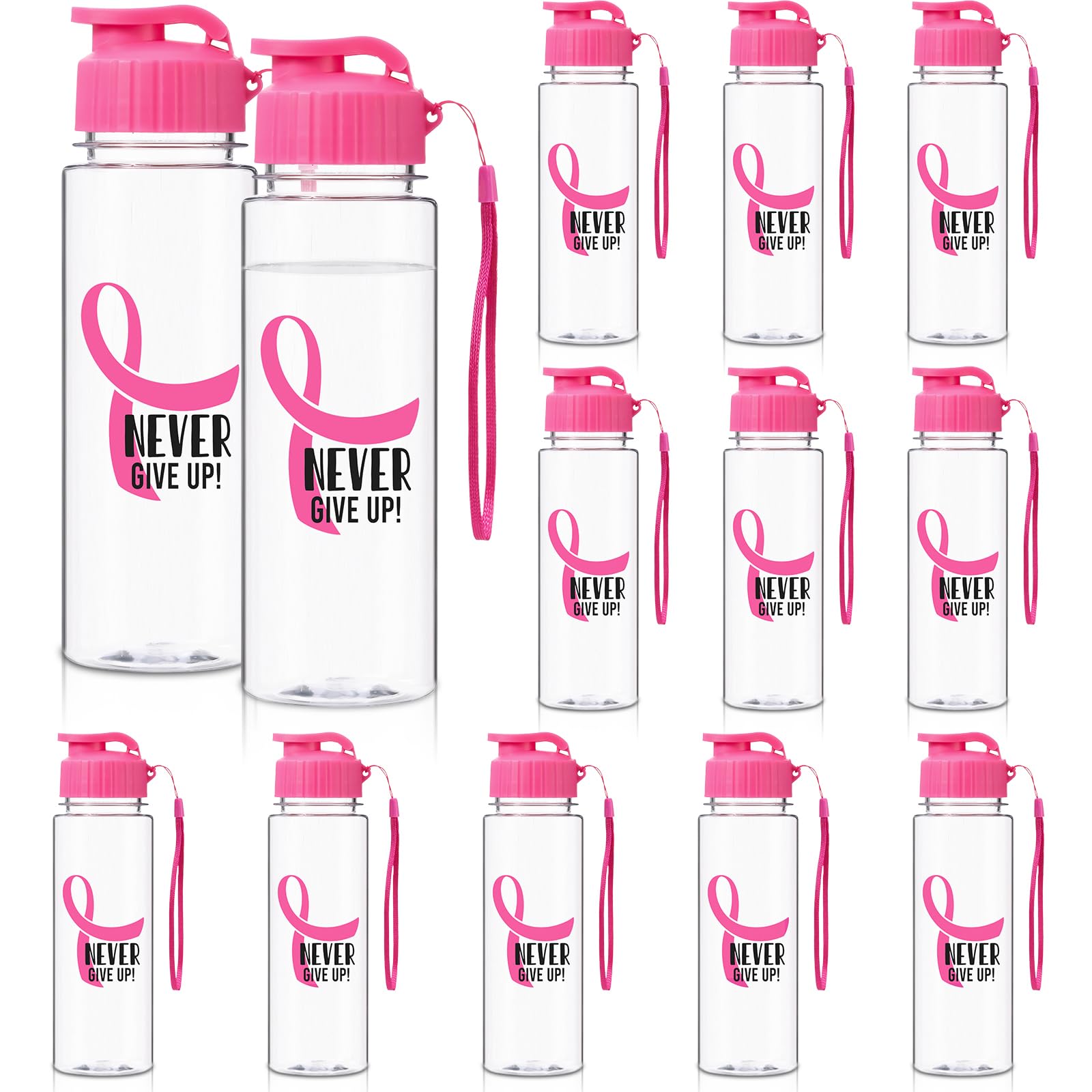 Potchen 12 Pcs Pink Ribbon Water Bottles 17 oz Breast Cancer Awareness