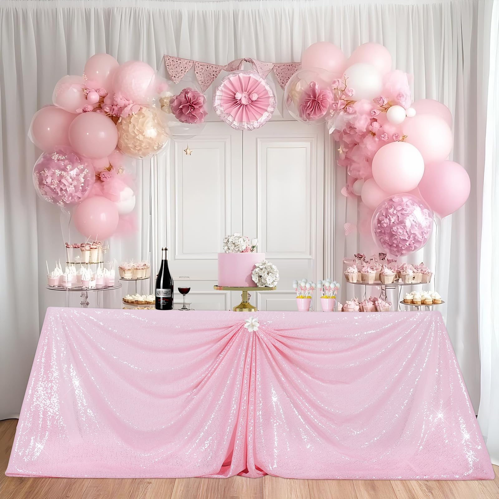 PartyDelight Pink Sequin Tablecloth Sparkly Table Cloth Rectangular 60x120