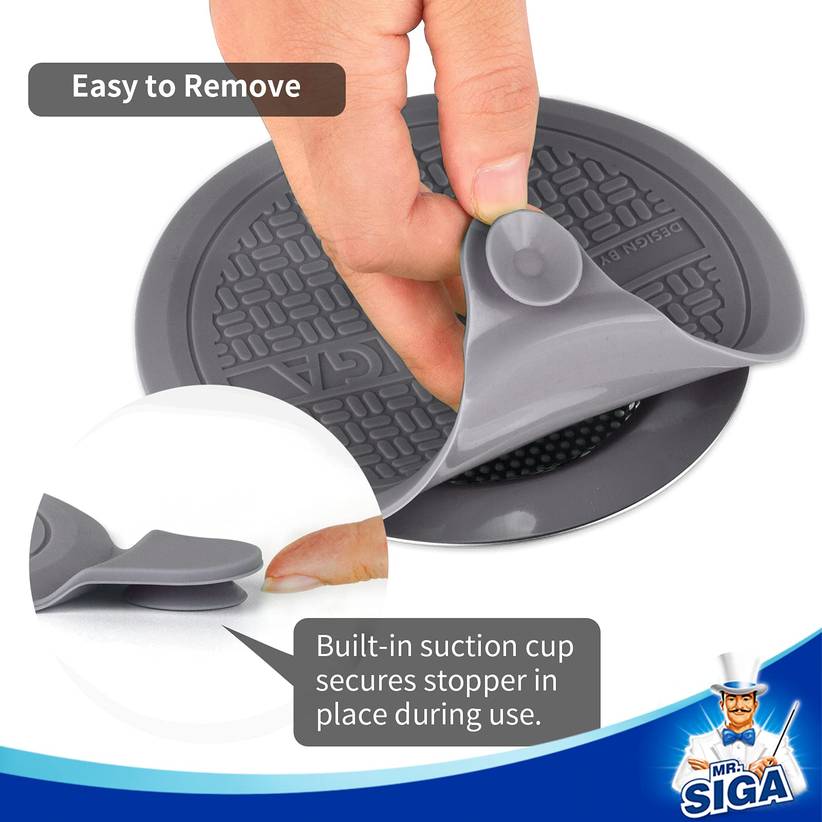 Mr.Siga Silicone Bathtub Stopper, Drain Stopper For Shower, Sink, 5.1'' Diameter, Grey, 3 Pack