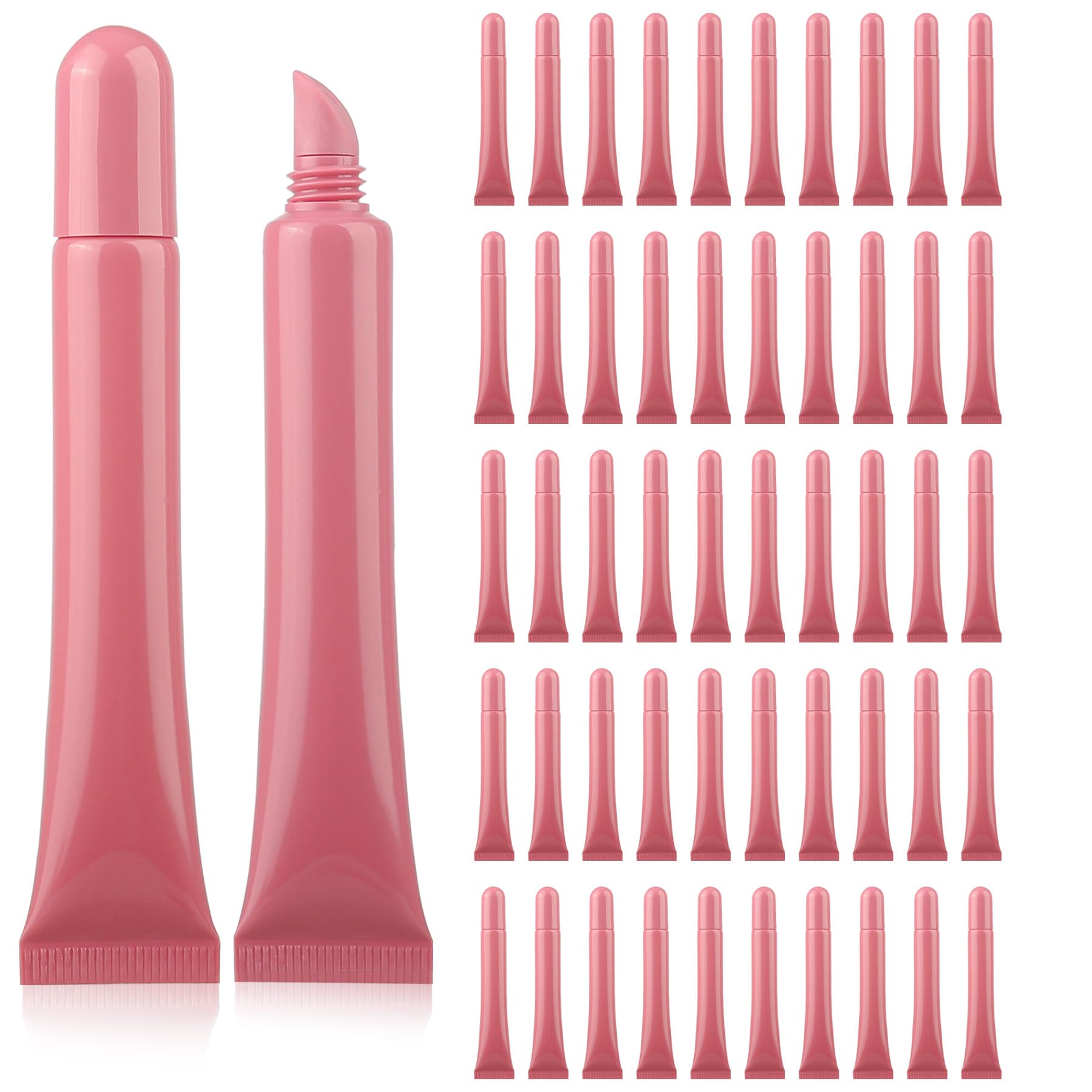 COSIDEA 50pcs Empty 10ml 0.33oz Solid color Pink Squeeze lip gloss tubes soft lipgloss bottles for refill lip oil with Slope cov