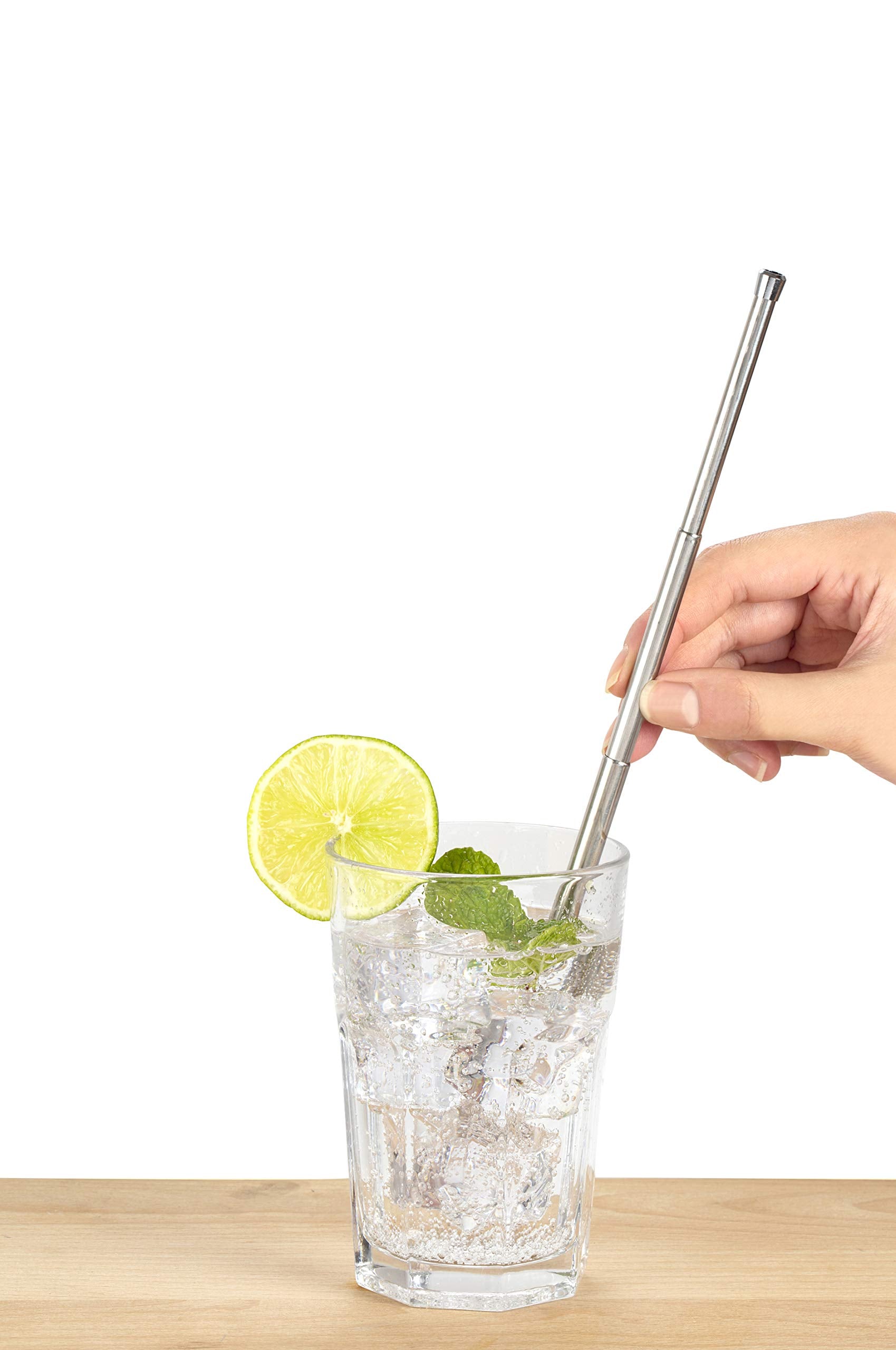 Kikkerland Design Kikkerland Collapsible Travel Straw Set, Medium, Silver