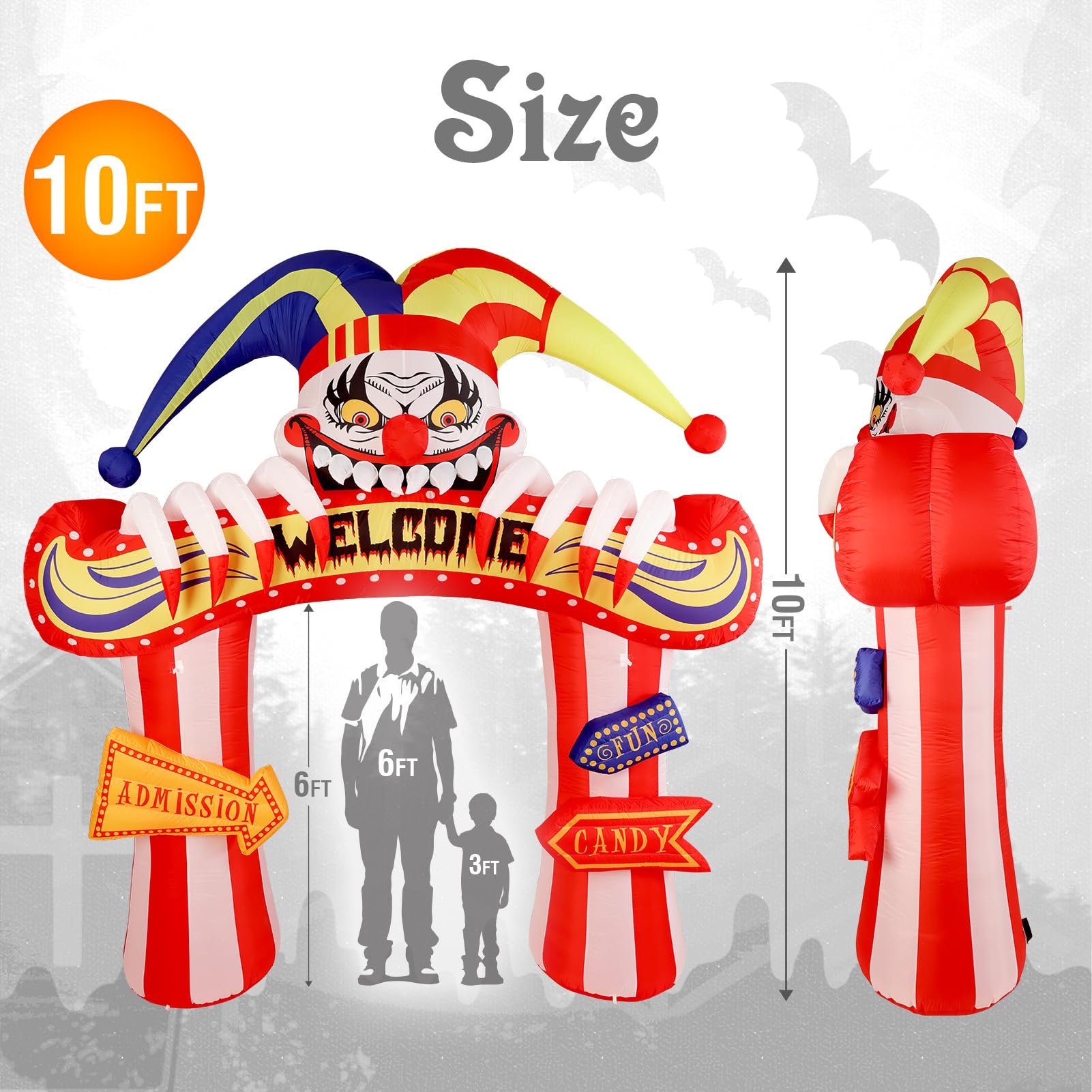 WBHome 10 Ft Halloween Inflatable Clowns Arched Door Outdoor Decorations, Day of The Dead Blow Up Yard Decor with Built-in LED L