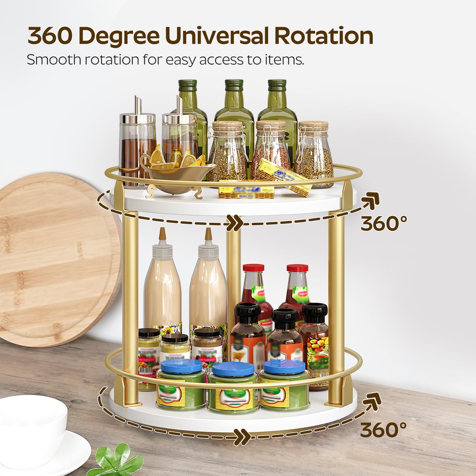 Yatiney Lazy Susan Organizer, Rotating Spice Rack, 2 Tier Spice Turntable Organizer, Industrial Turntable Spice Holder, For Kitc