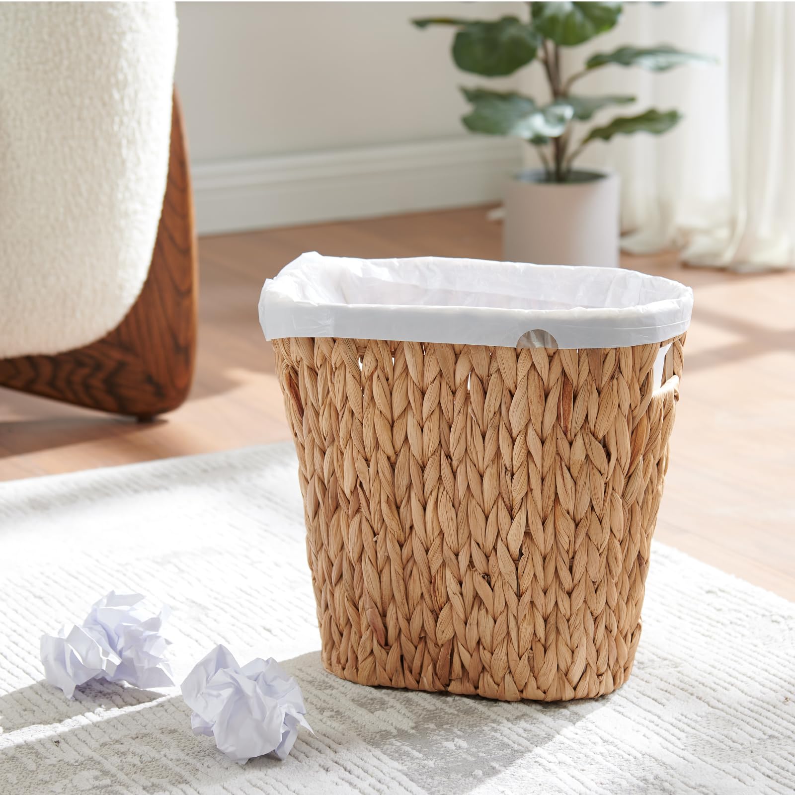 Yangqihome Bathroom Trash Can, Handwoven Wicker Trash Can With Handles For Bedroom, Living Roon, Kitchen, Bathroom And Office, W