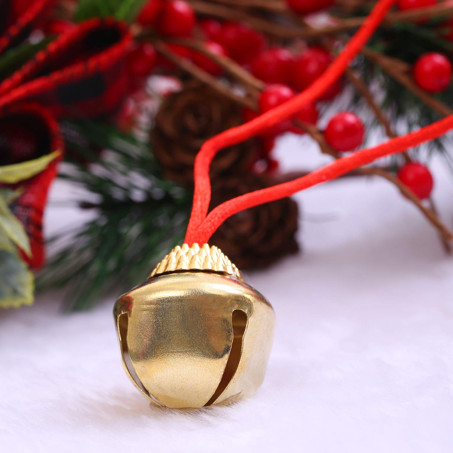 URATOT 24 Pieces Christmas Jingle Bell Necklaces Xmas Decoration Bell Necklaces with Connect Ribbons for Christmas Holiday Suppl