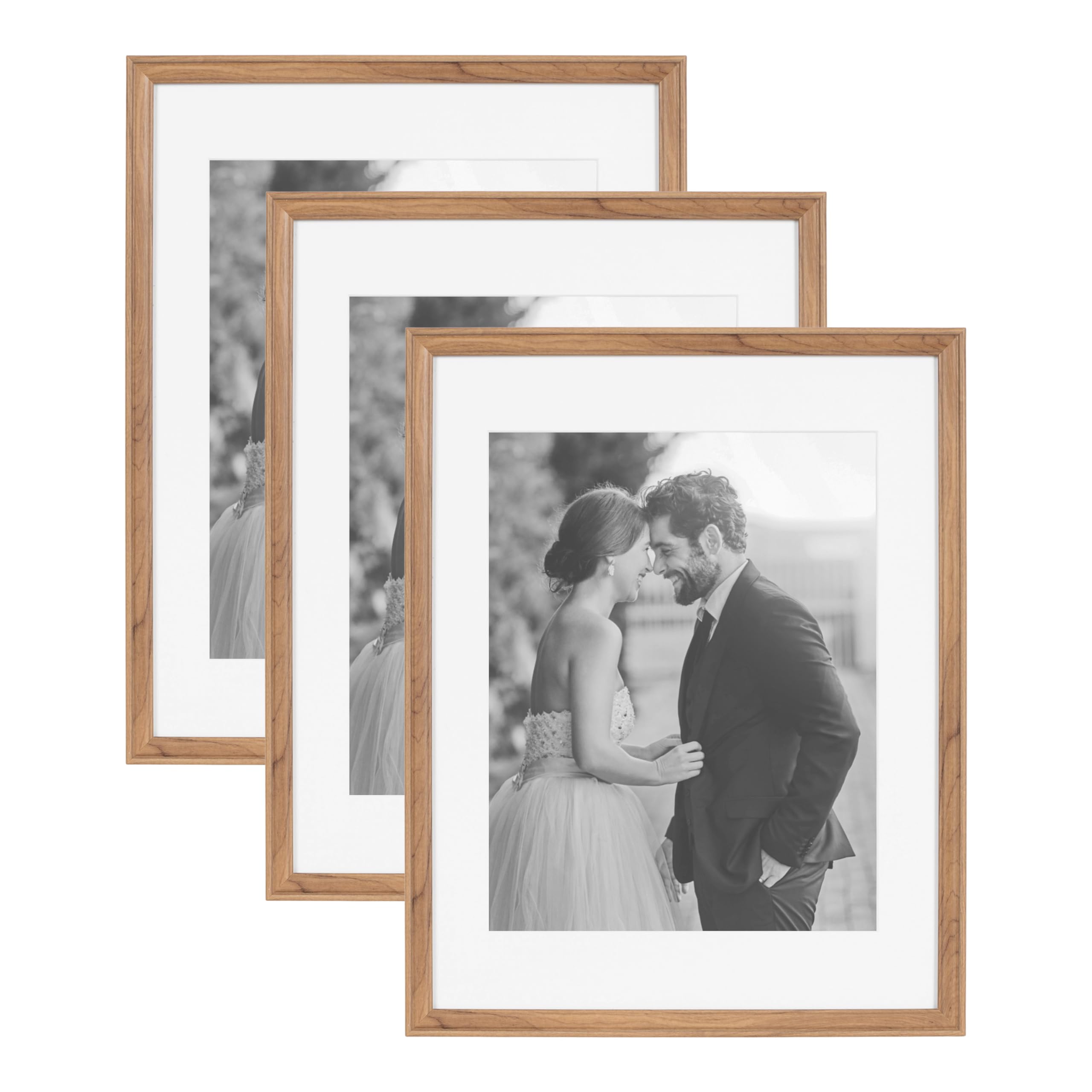 Kate and Laurel Adlynn Rectangle Picture Frame Set of 3, 14 x 18 matted to 11 x 14, Brown, Transitional Three-Piece Frame Set fo