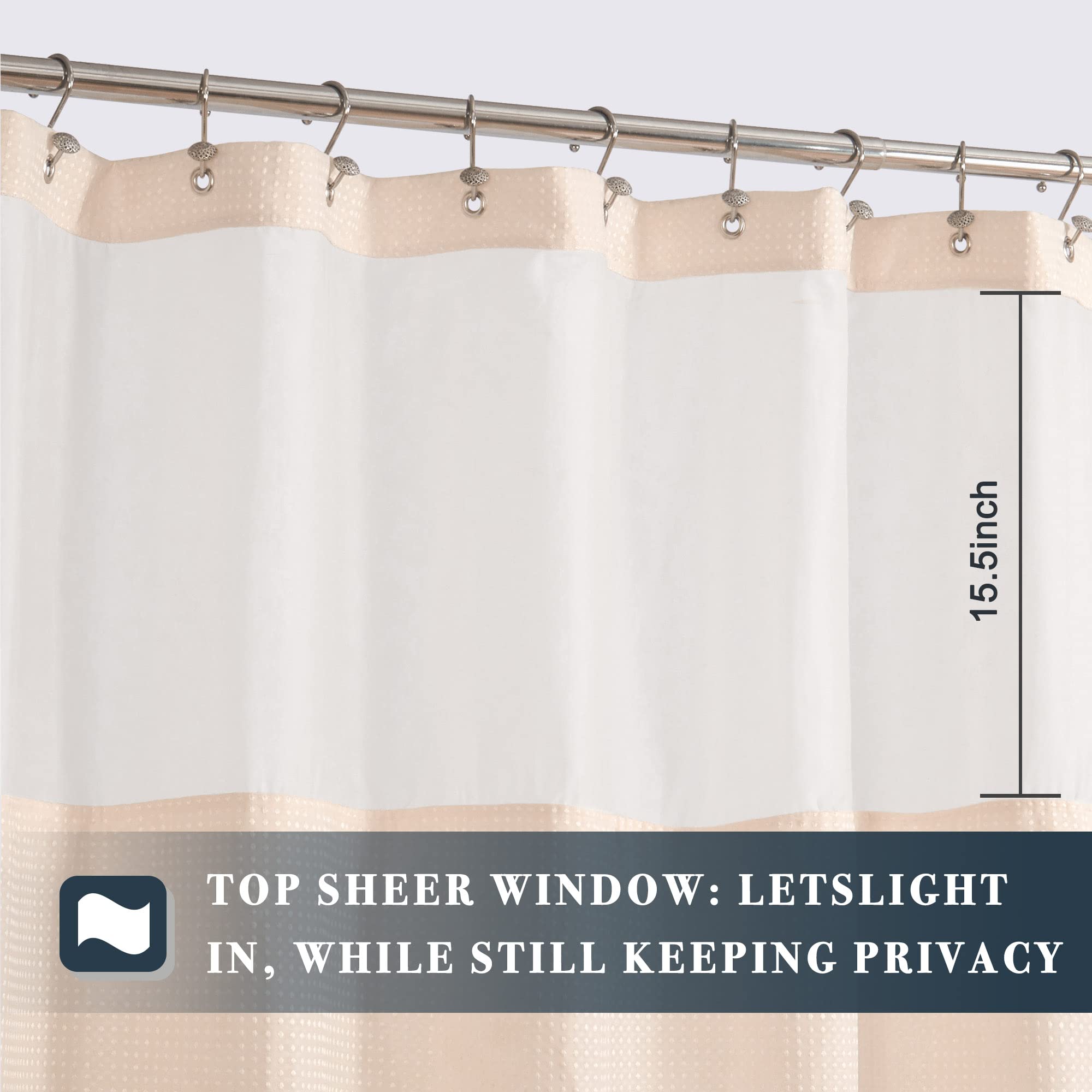 N&Y HOME Waffle Weave Pink Shower Curtain with Snap-in Fabric Liner & 12 Metal Hooks Set - Hotel Style  Waterproof & Washable  Heavyweight Fabric & Mesh Top Window - 71x72  Rosewater Pink